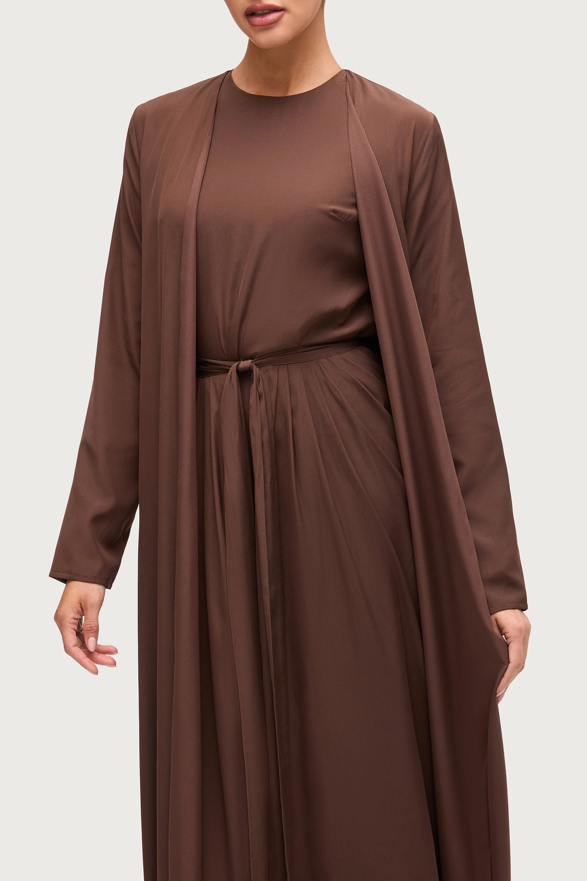 Rehana Three Piece Abaya Set - Espresso - Image 6