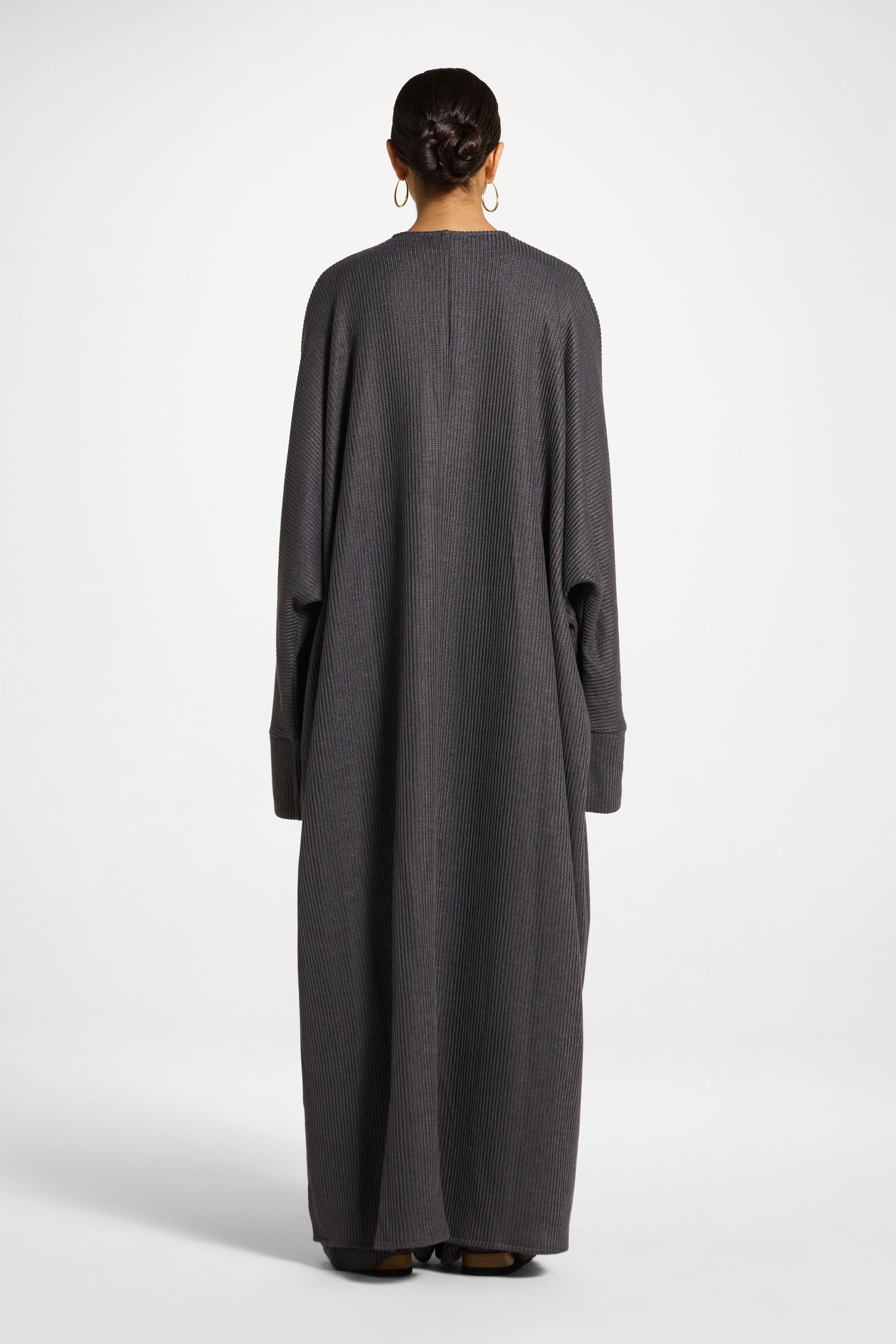 Relaxed Knit Open Abaya - Iron - Image 6