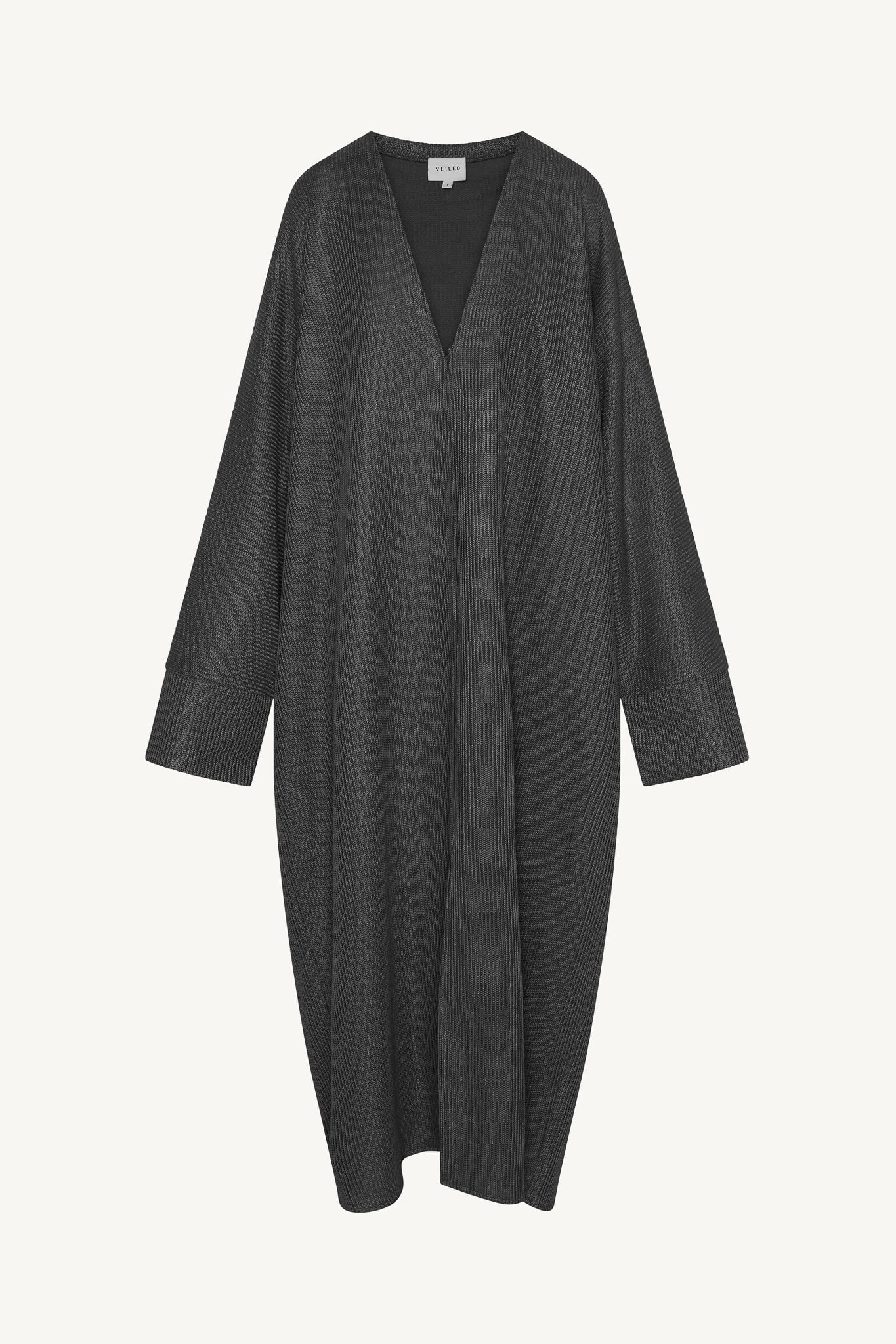 Relaxed Knit Open Abaya - Iron - Image 7