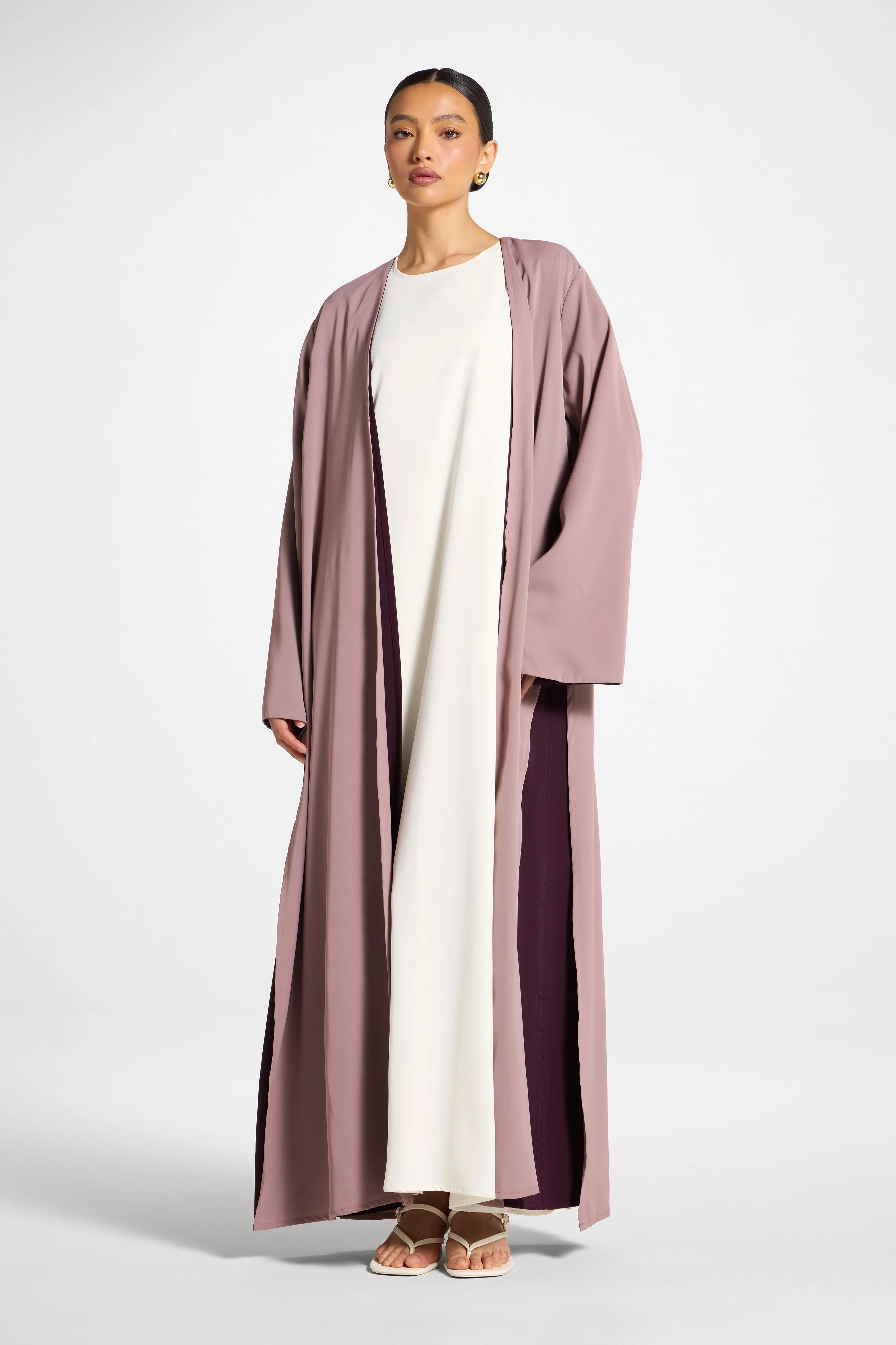 Contrast Open Abaya - Chocolate Plum - Image 2