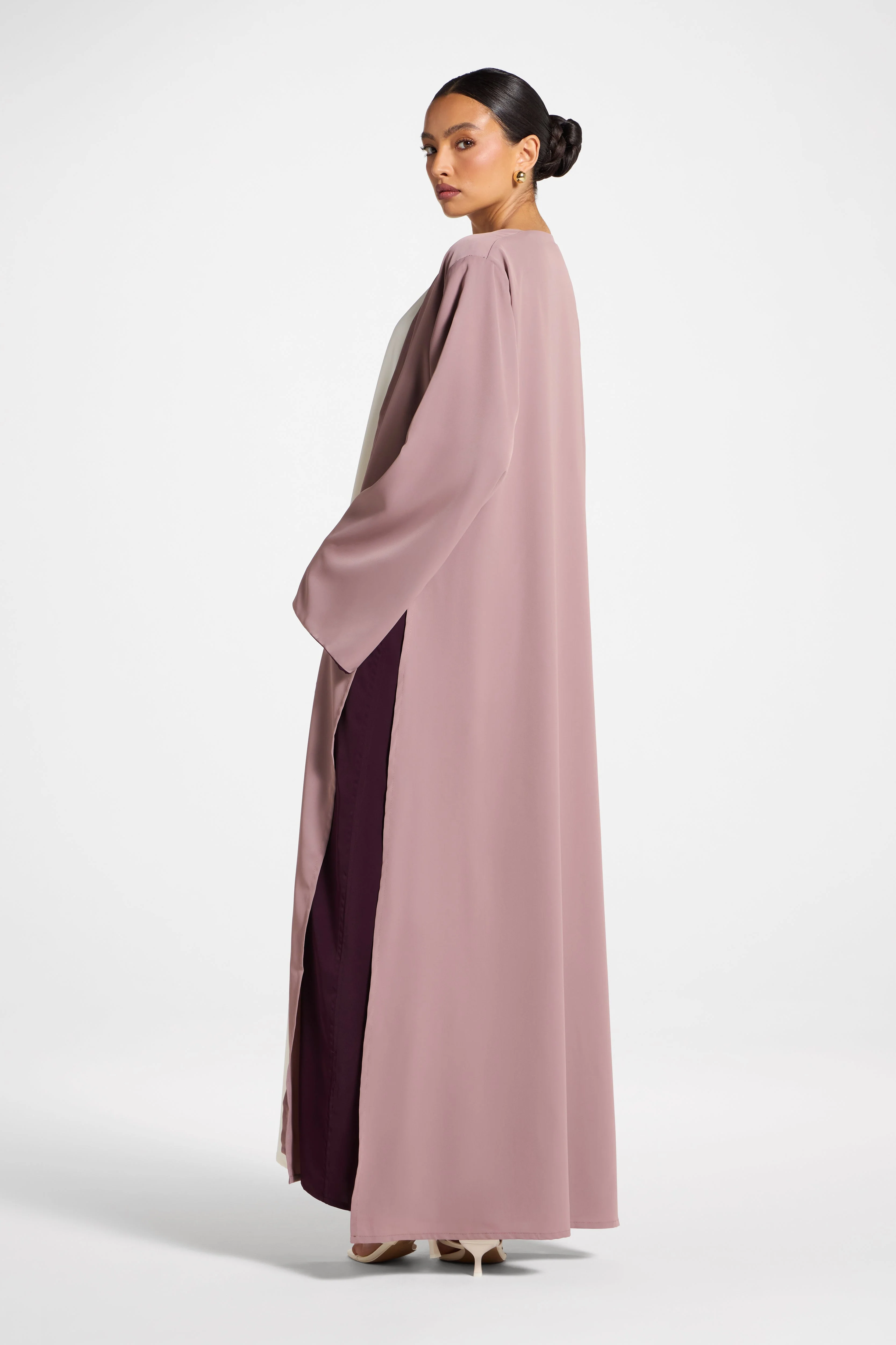 Contrast Open Abaya - Chocolate Plum - Image 5