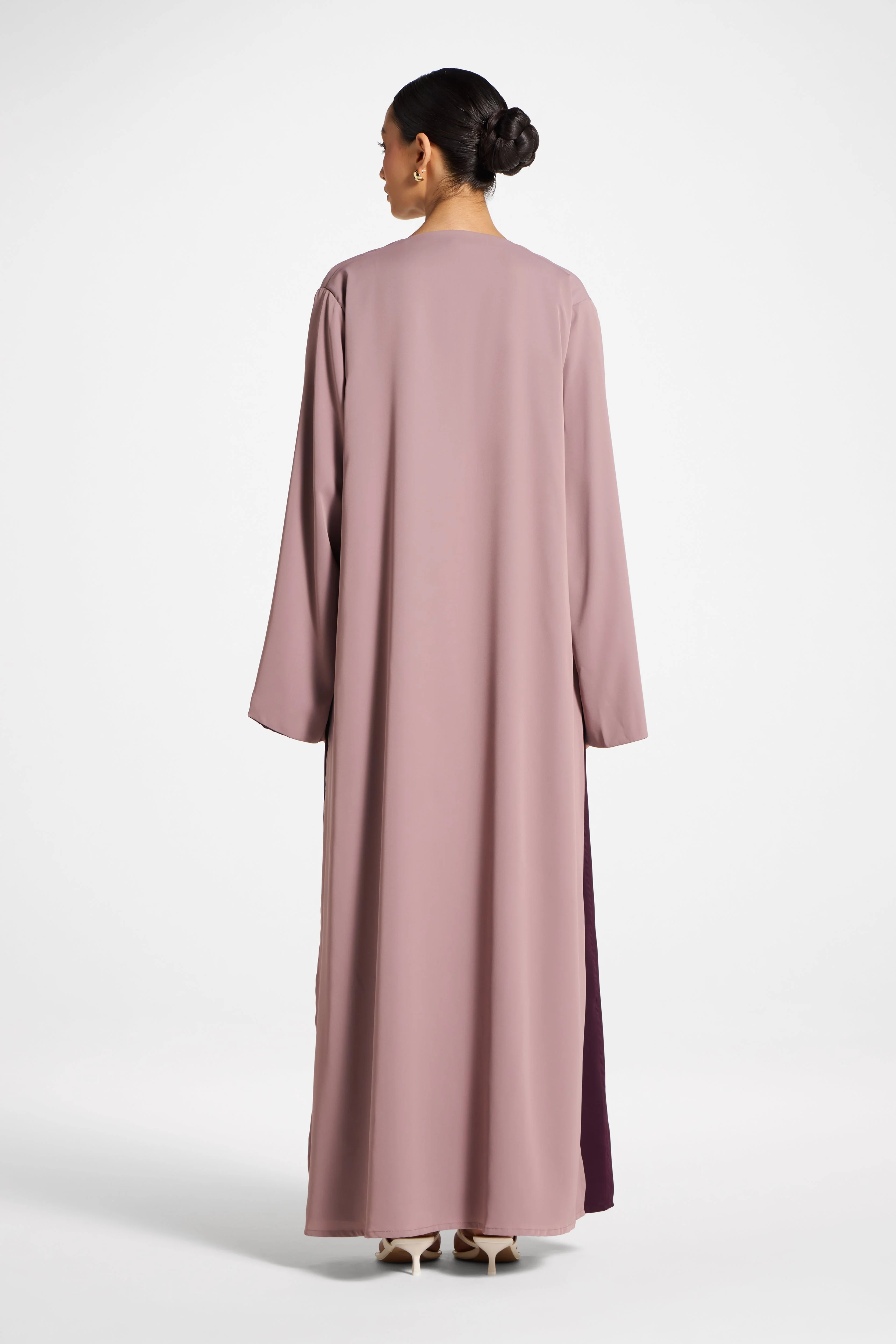 Contrast Open Abaya - Chocolate Plum - Image 6