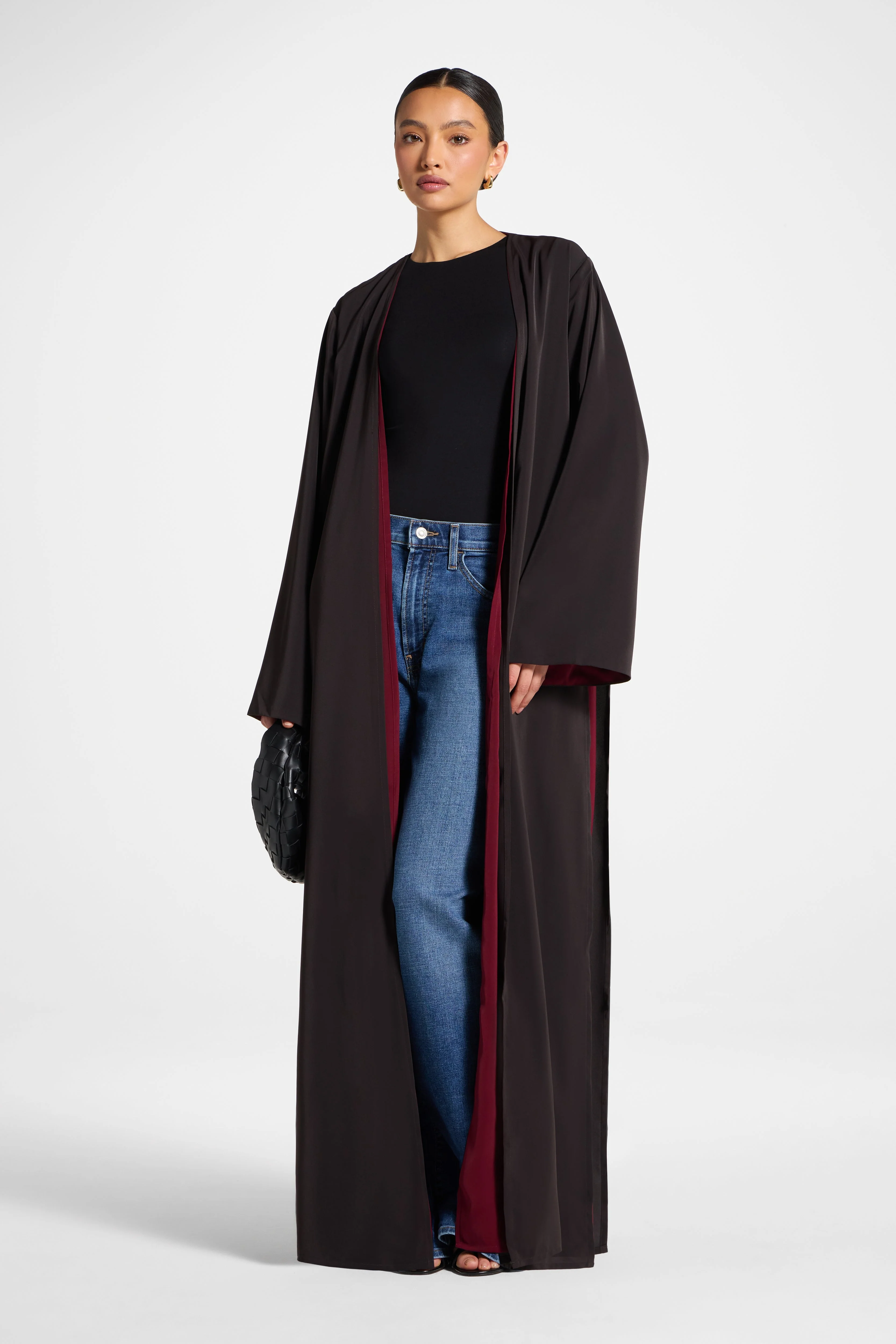 Contrast Open Abaya - Pomegranate - Image 4