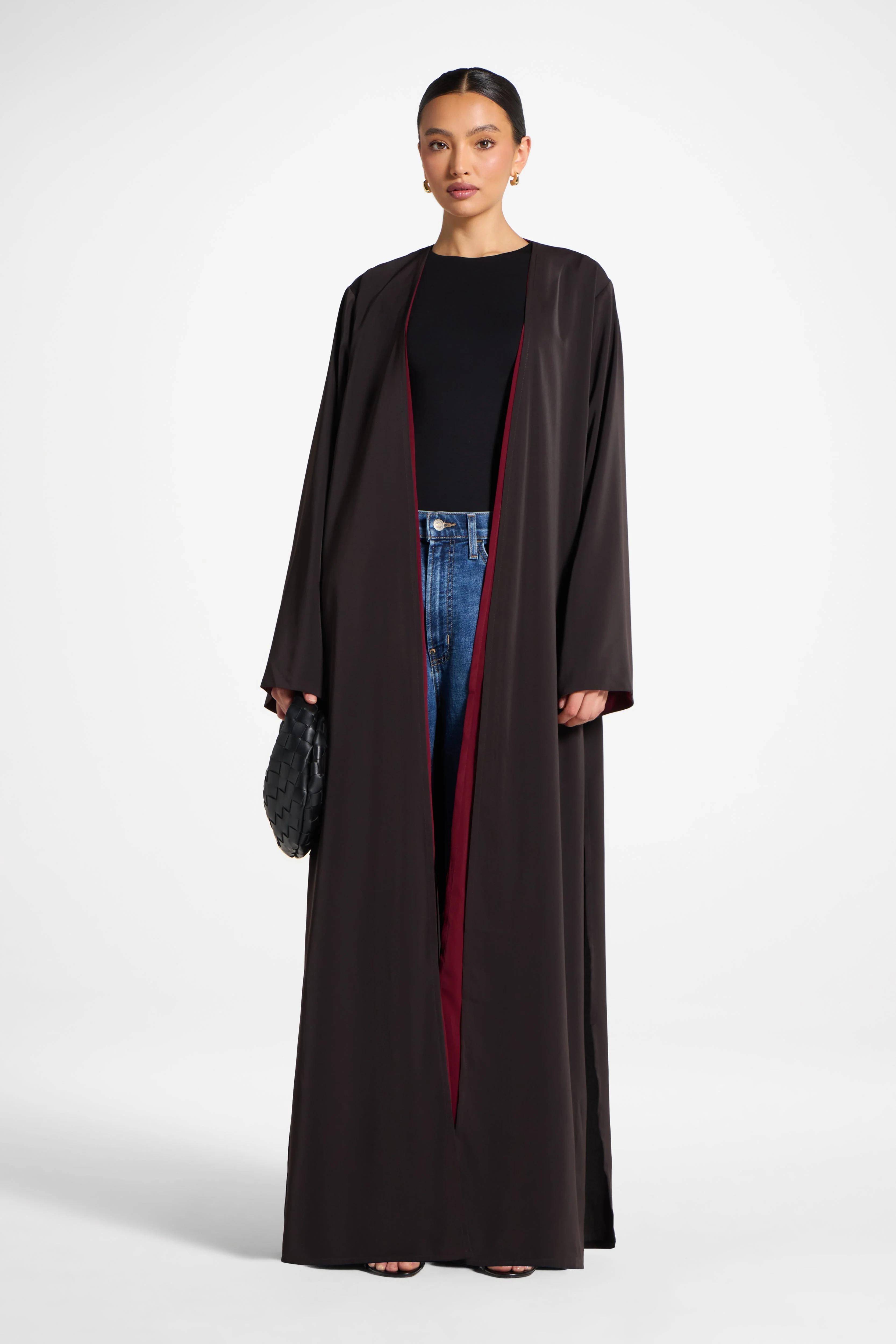 Contrast Open Abaya - Pomegranate - Image 5