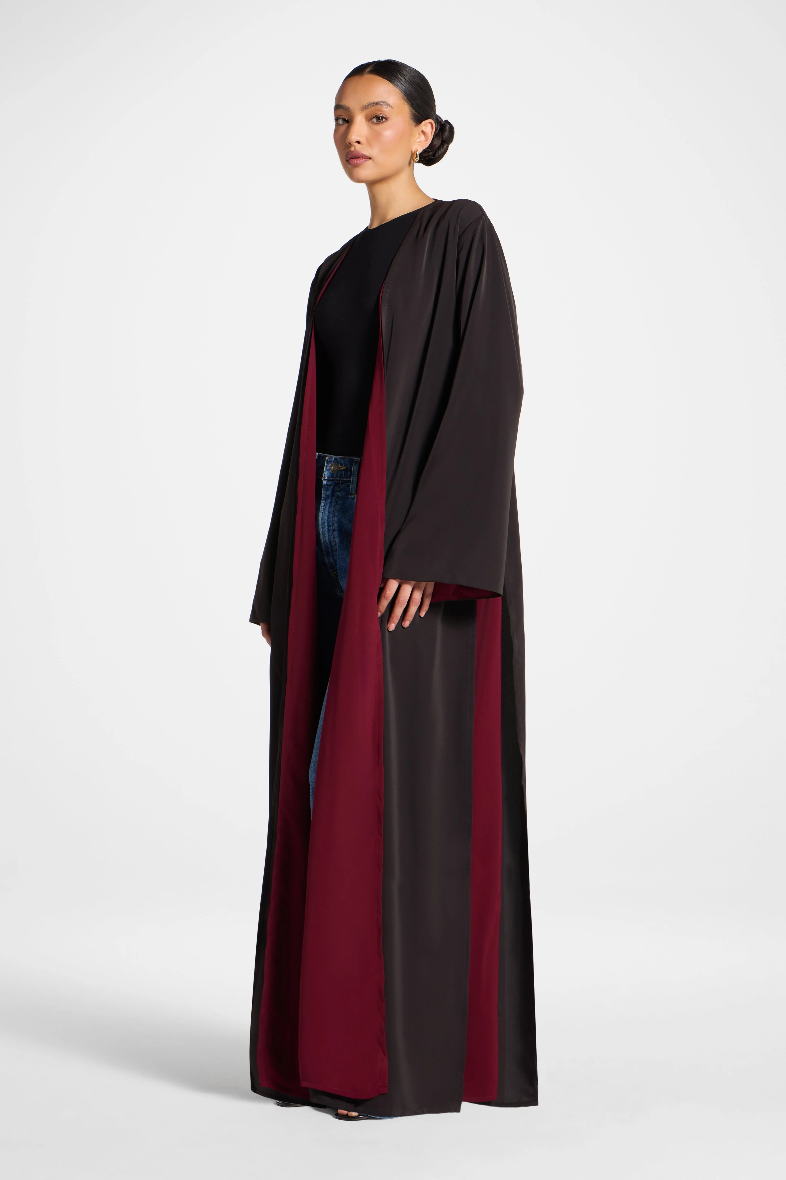 Contrast Open Abaya - Pomegranate - Image 6