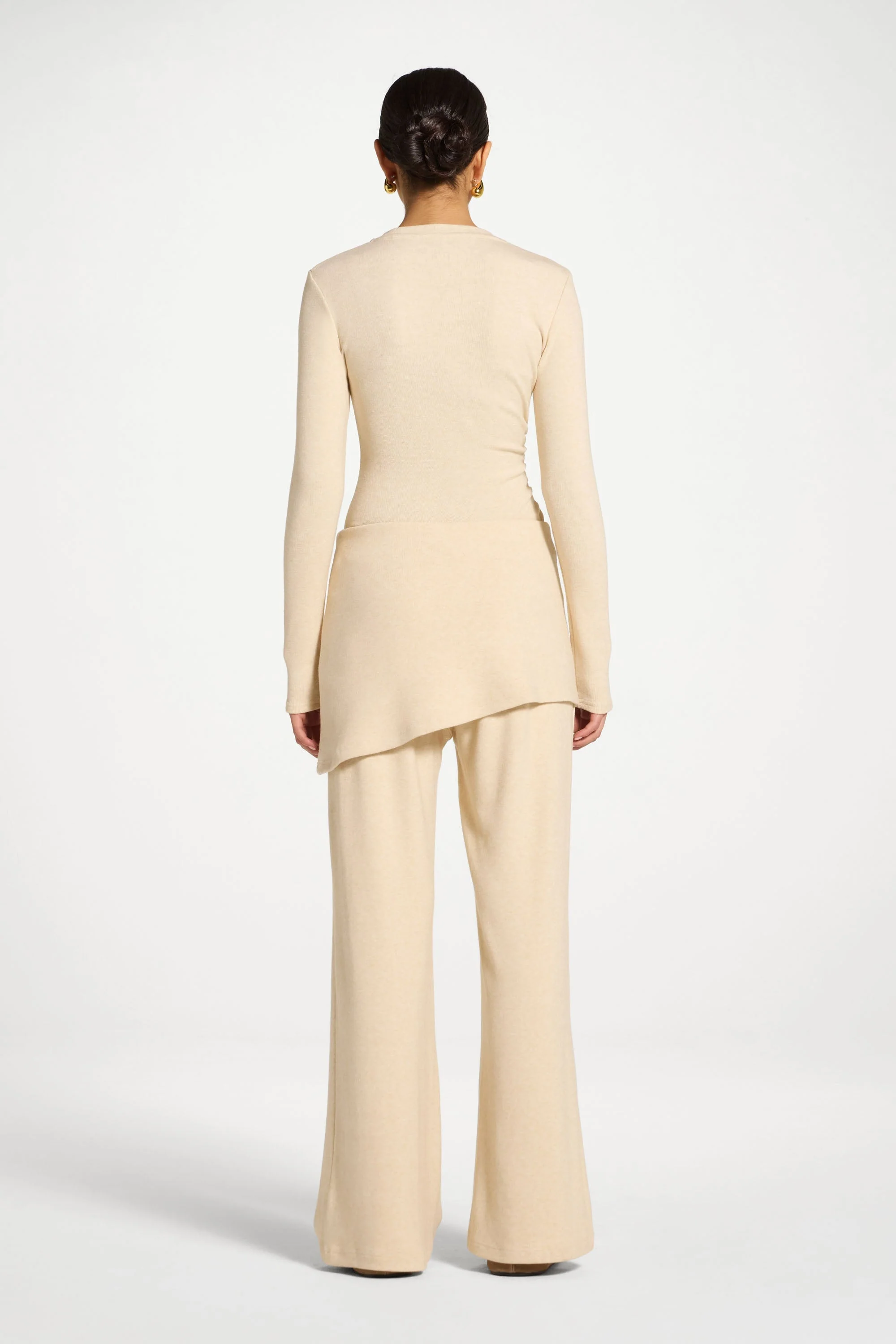 Ribbed Knit Foldover Wide Leg Pants - Beige - Image 6