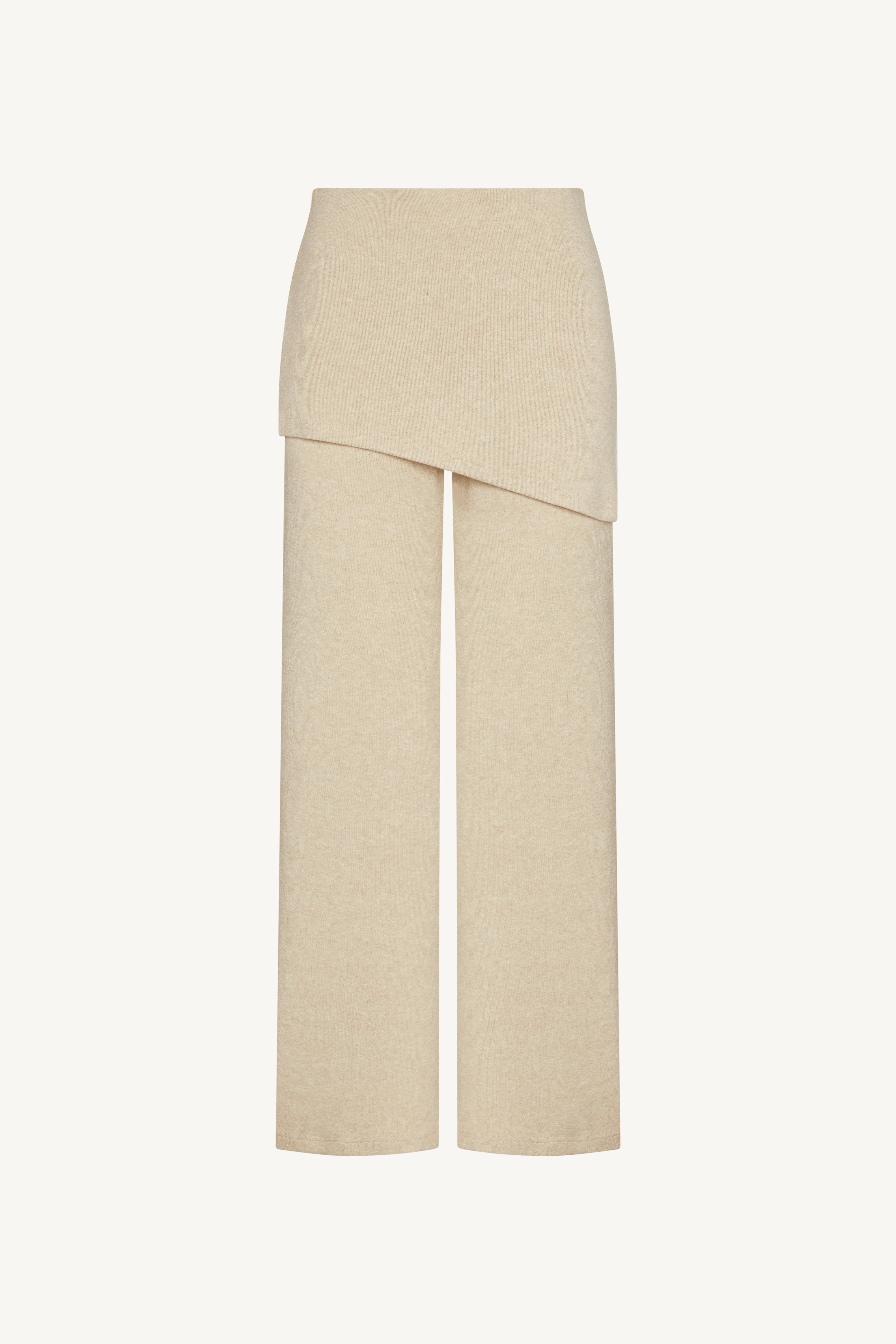 Ribbed Knit Foldover Wide Leg Pants - Beige - Image 7