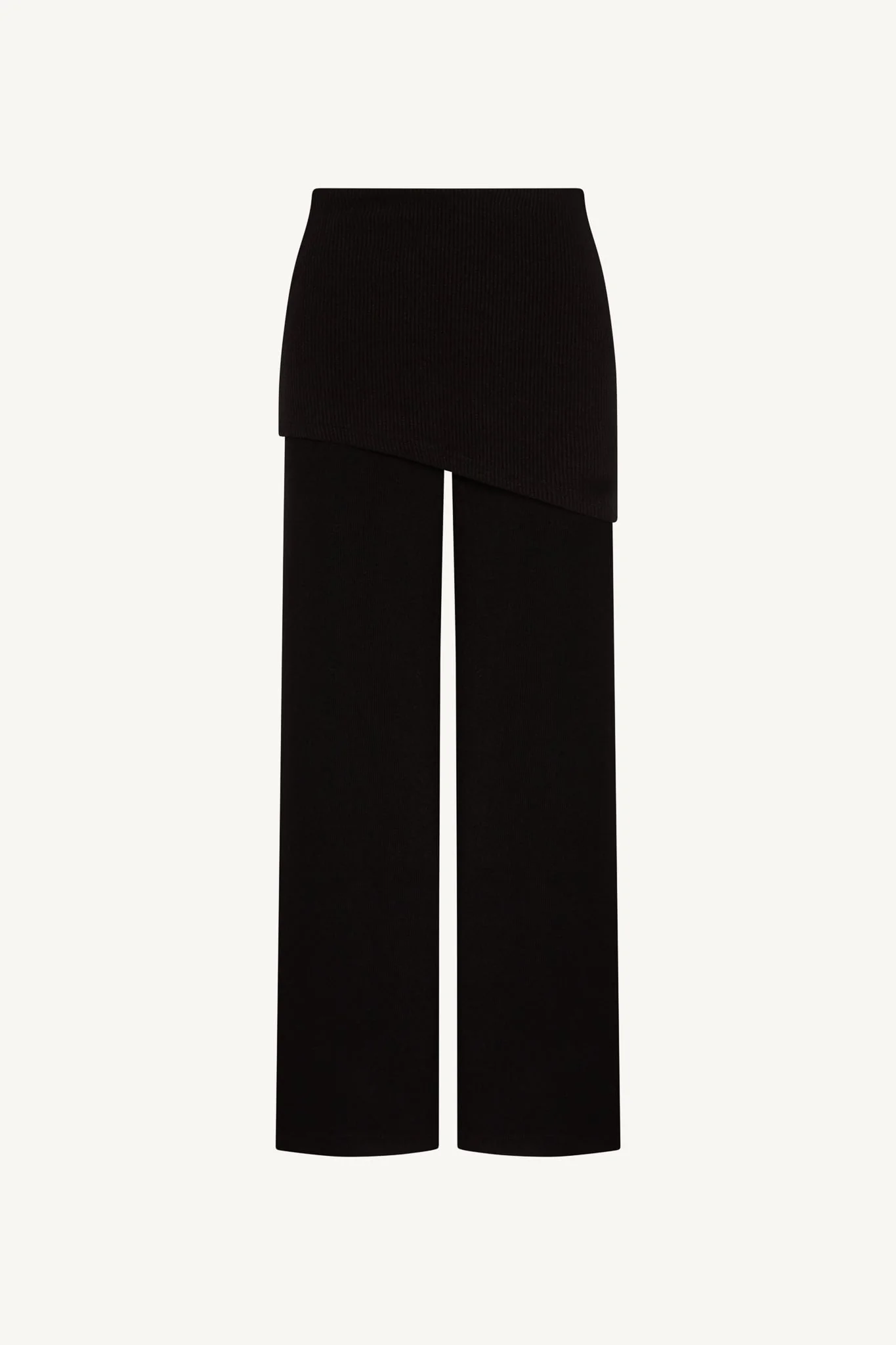 Ribbed Knit Foldover Wide Leg Pants - Black - Image 7