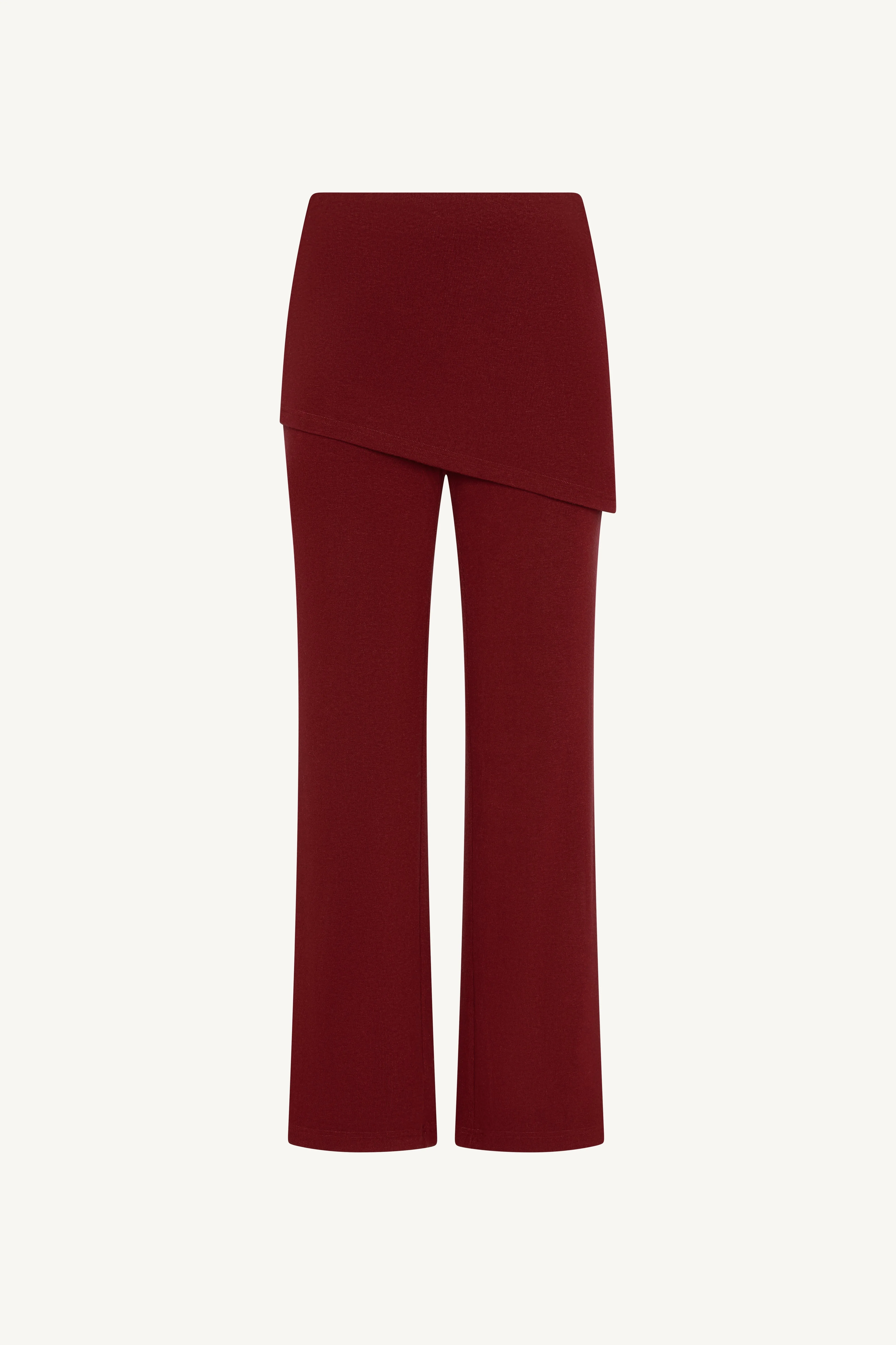Ribbed Knit Foldover Wide Leg Pants - Cherry Lacquer - Image 7