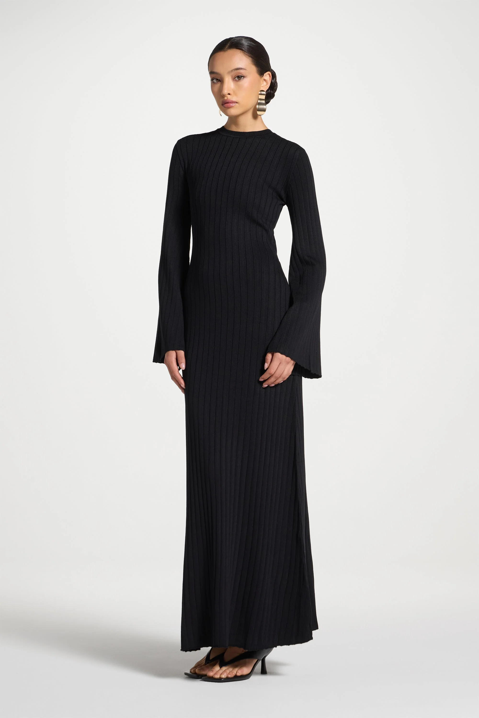 Ribbed Knit Maxi Dress - Black - Image 3