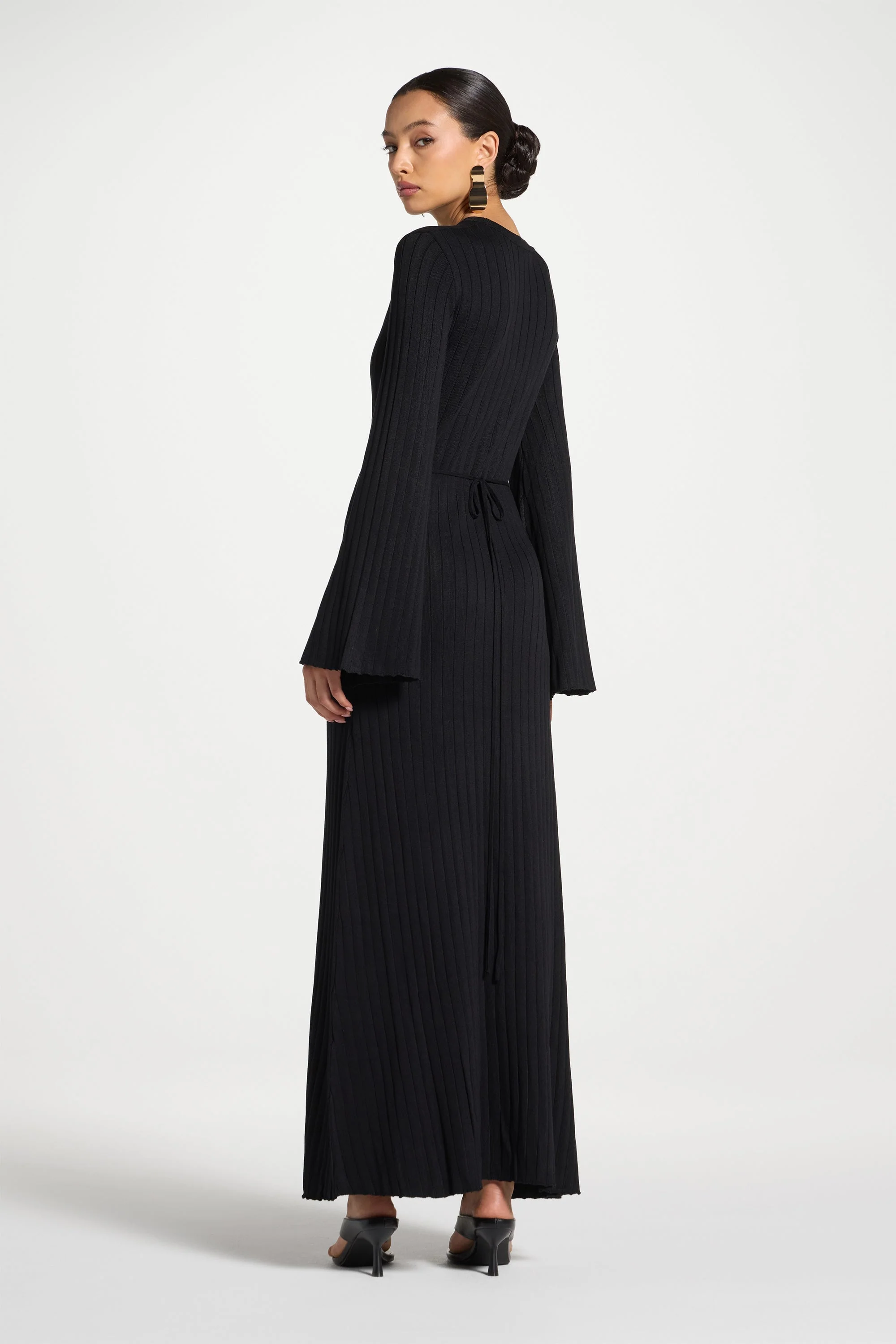 Ribbed Knit Maxi Dress - Black - Image 4