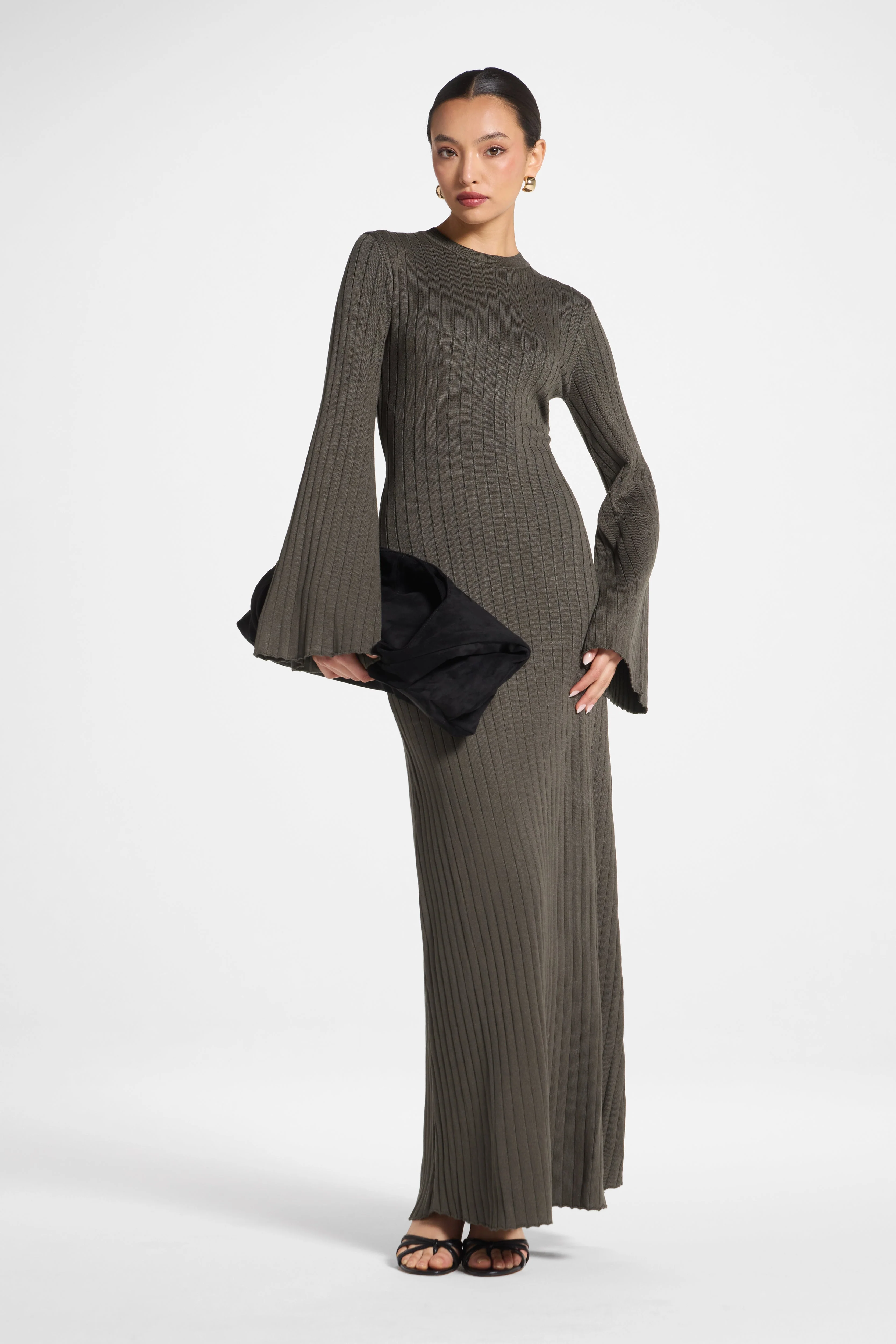Ribbed Knit Maxi Dress - Dark Sage - Image 3