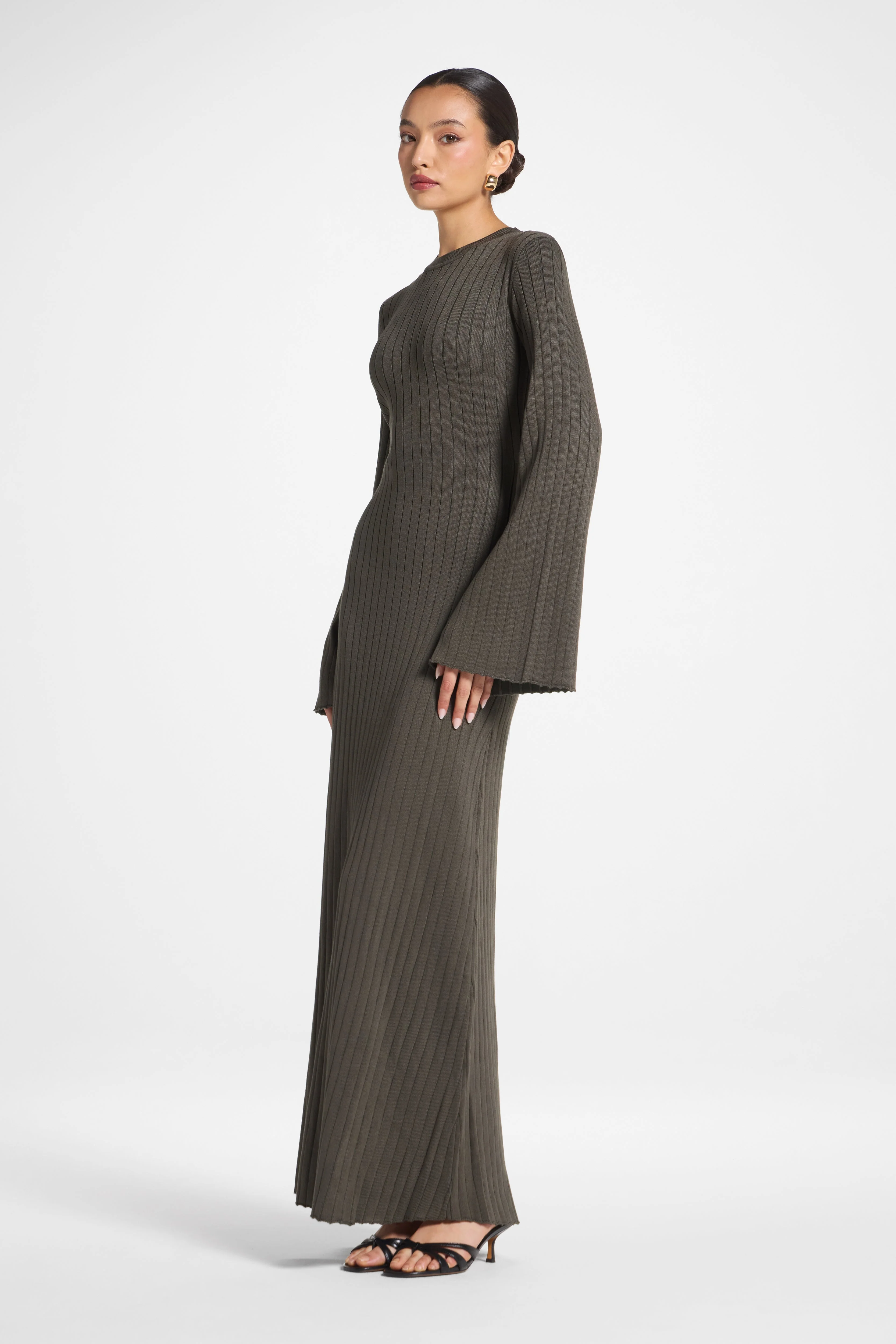 Ribbed Knit Maxi Dress - Dark Sage - Image 4