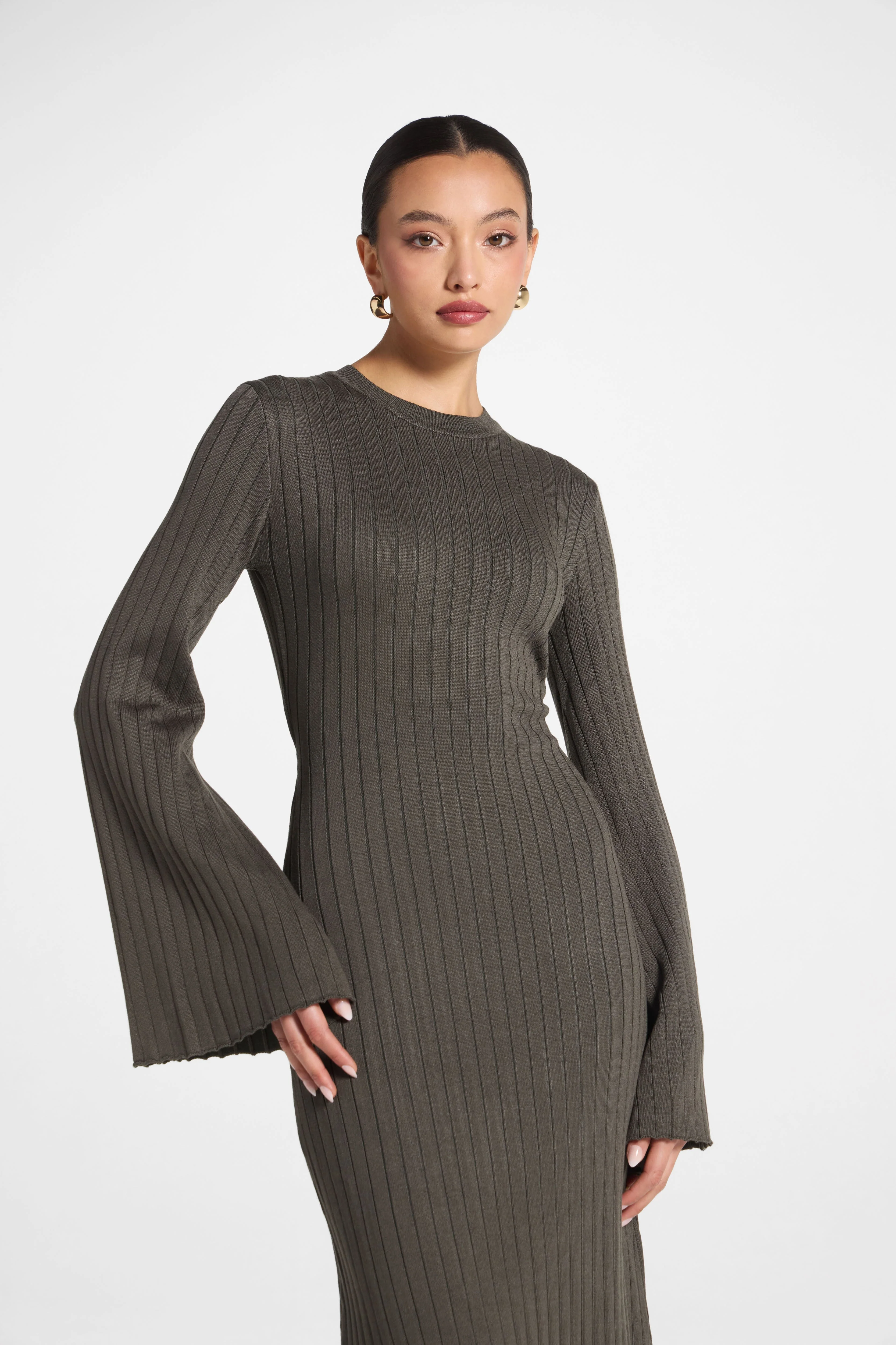 Ribbed Knit Maxi Dress - Dark Sage - Image 5