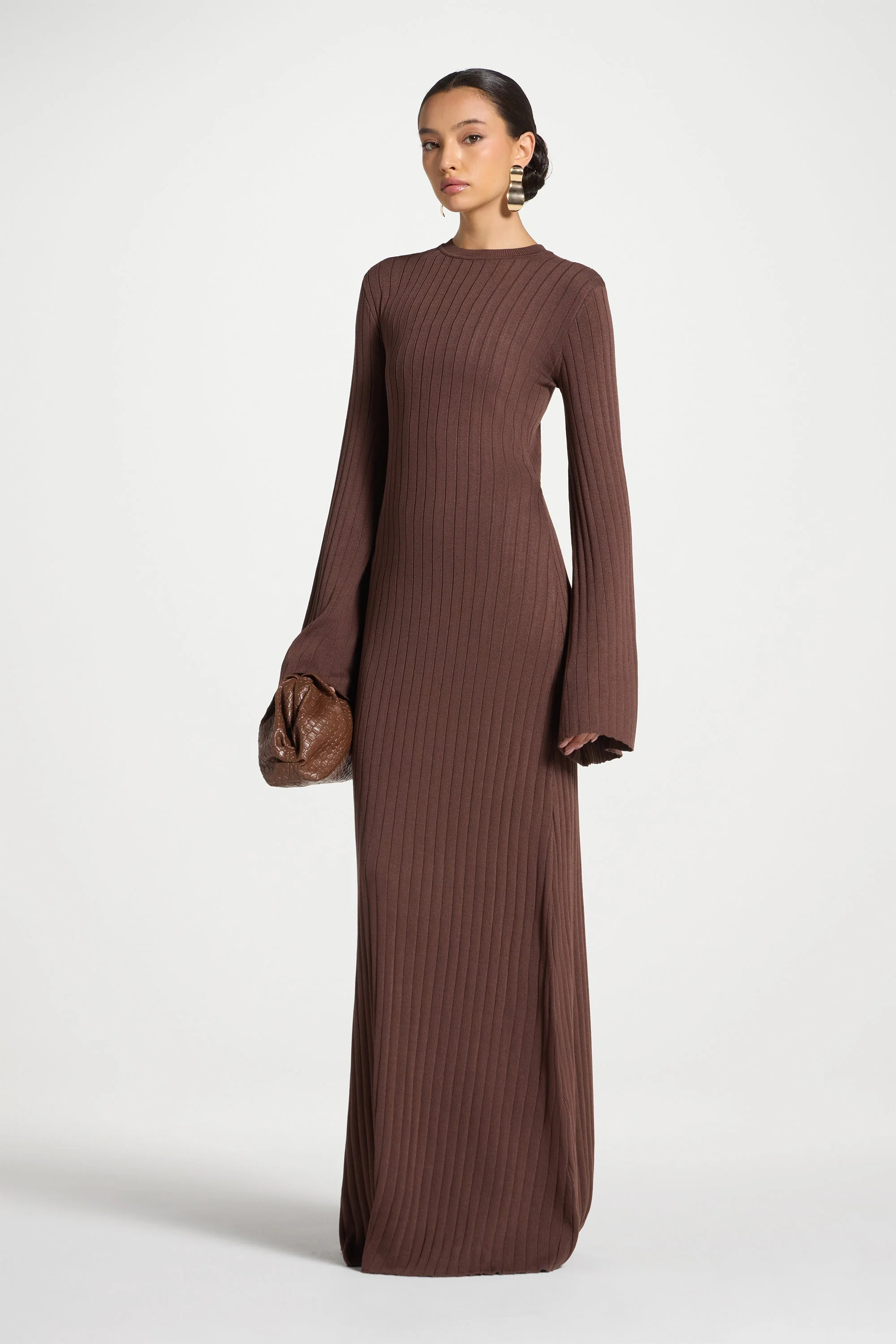 Ribbed Knit Maxi Dress - Qahwah - Image 3