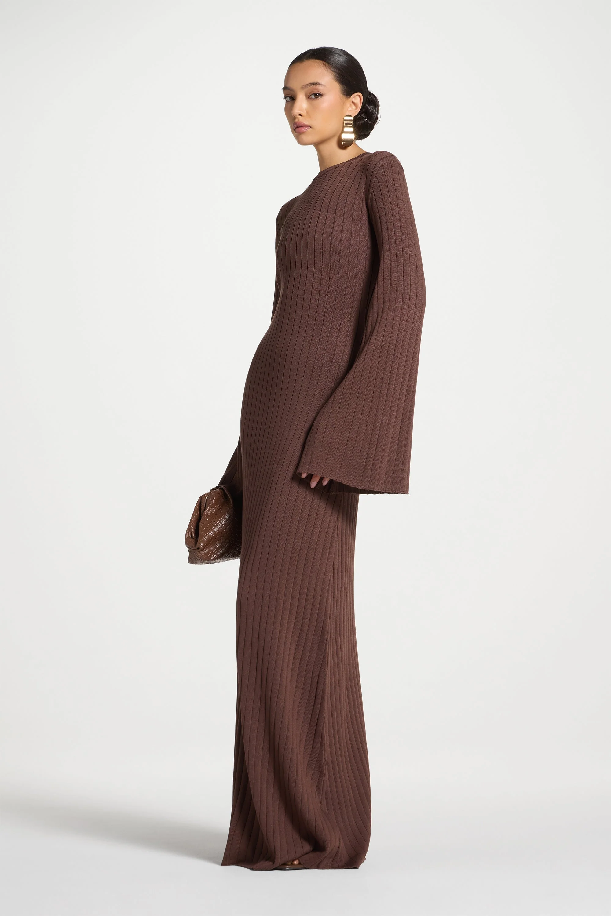 Ribbed Knit Maxi Dress - Qahwah - Image 4