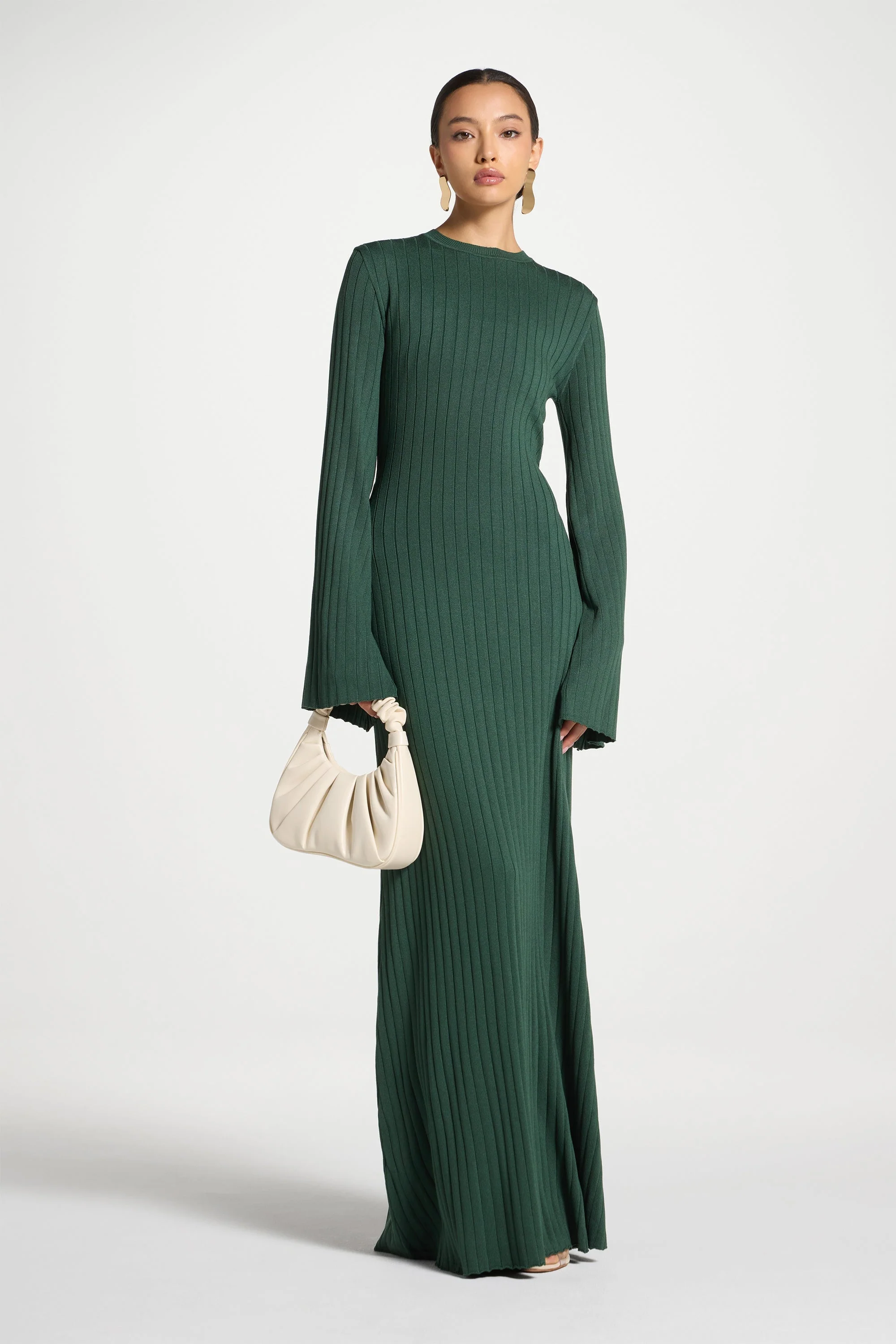 Ribbed Knit Maxi Dress - Retro Green - Image 3