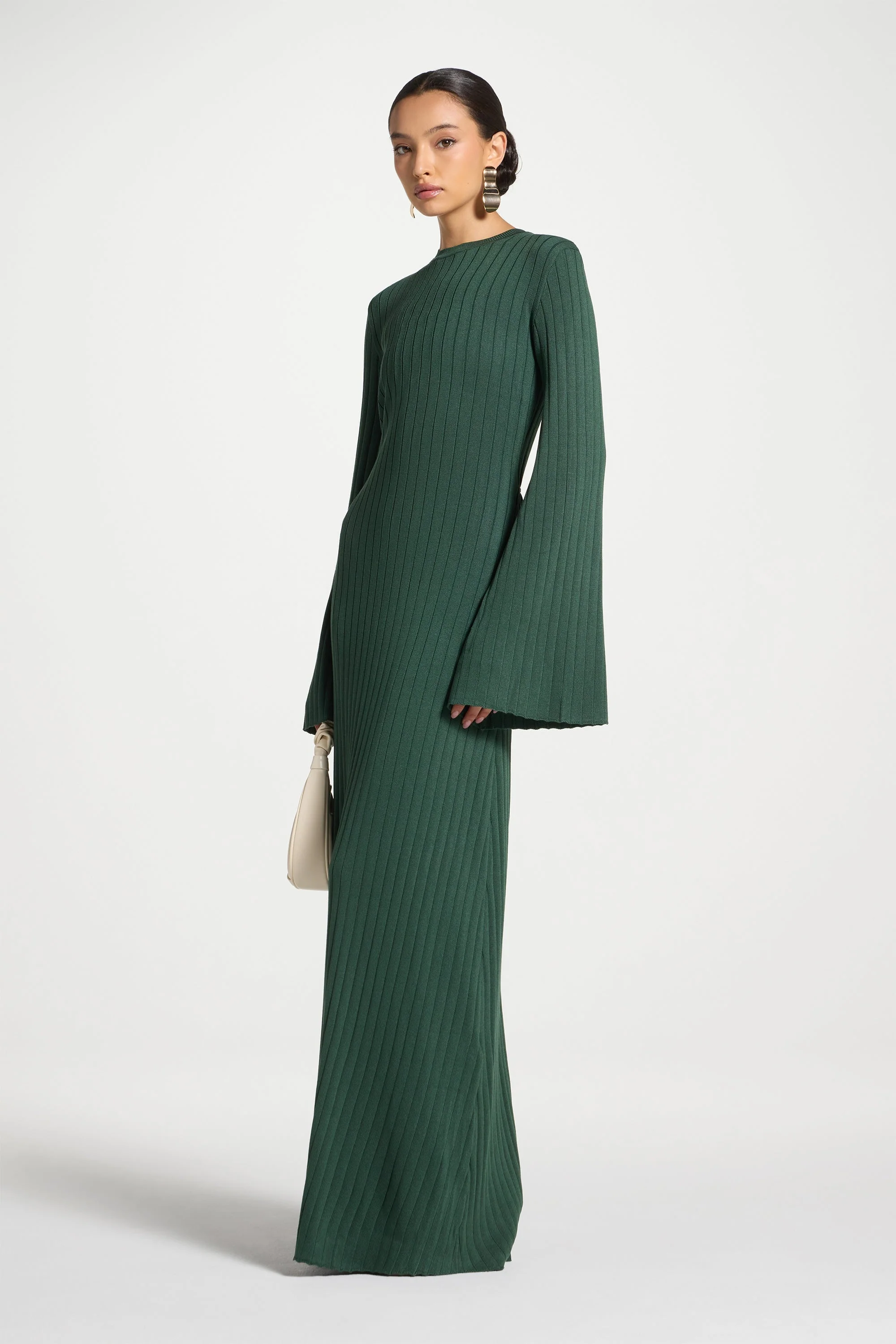Ribbed Knit Maxi Dress - Retro Green - Image 4