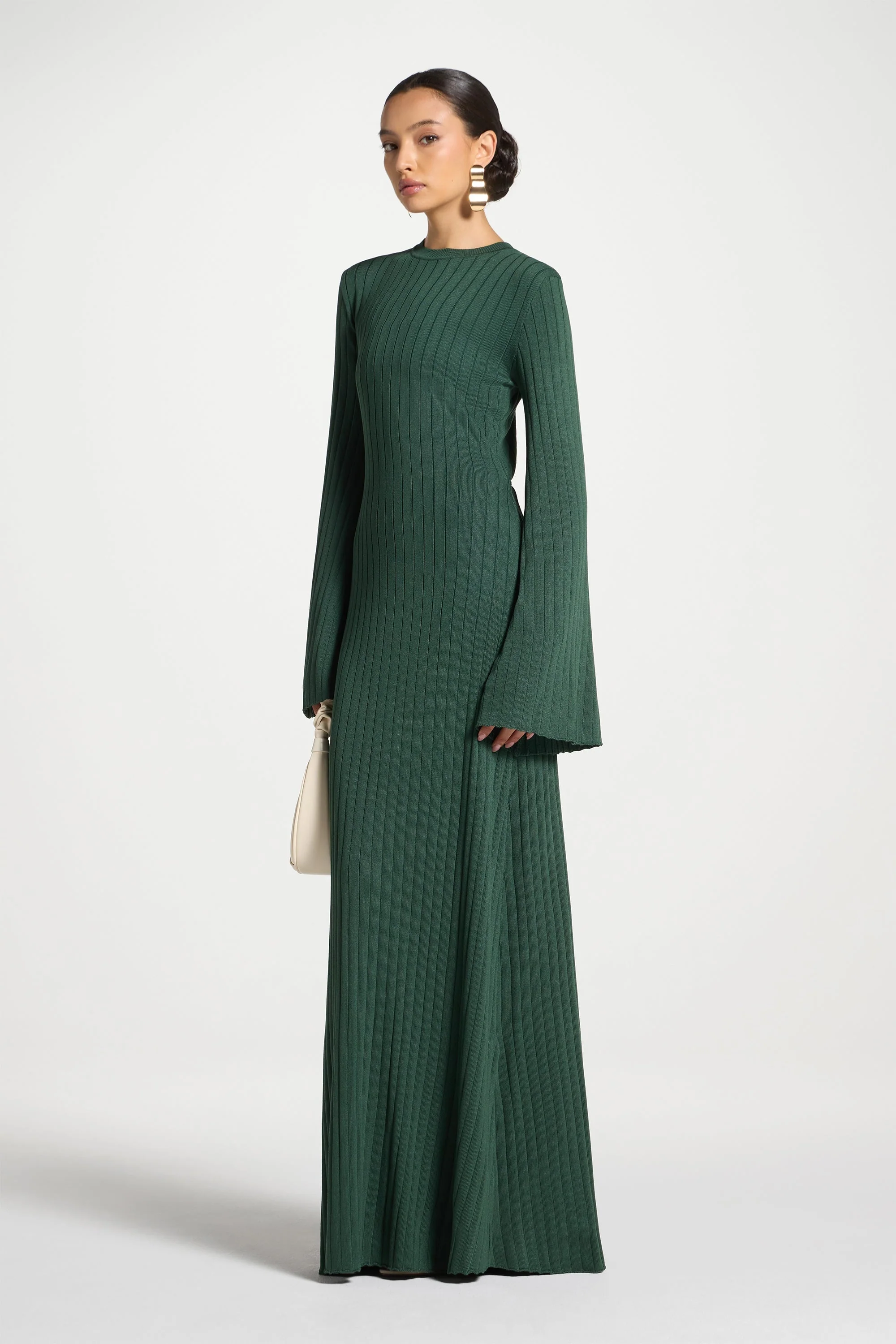 Ribbed Knit Maxi Dress - Retro Green - Image 5