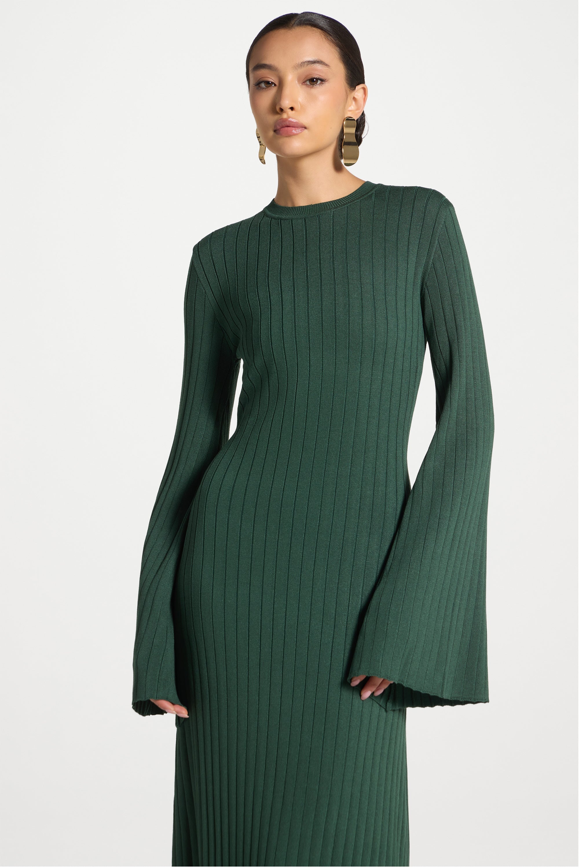 Ribbed Knit Maxi Dress - Retro Green - Image 7