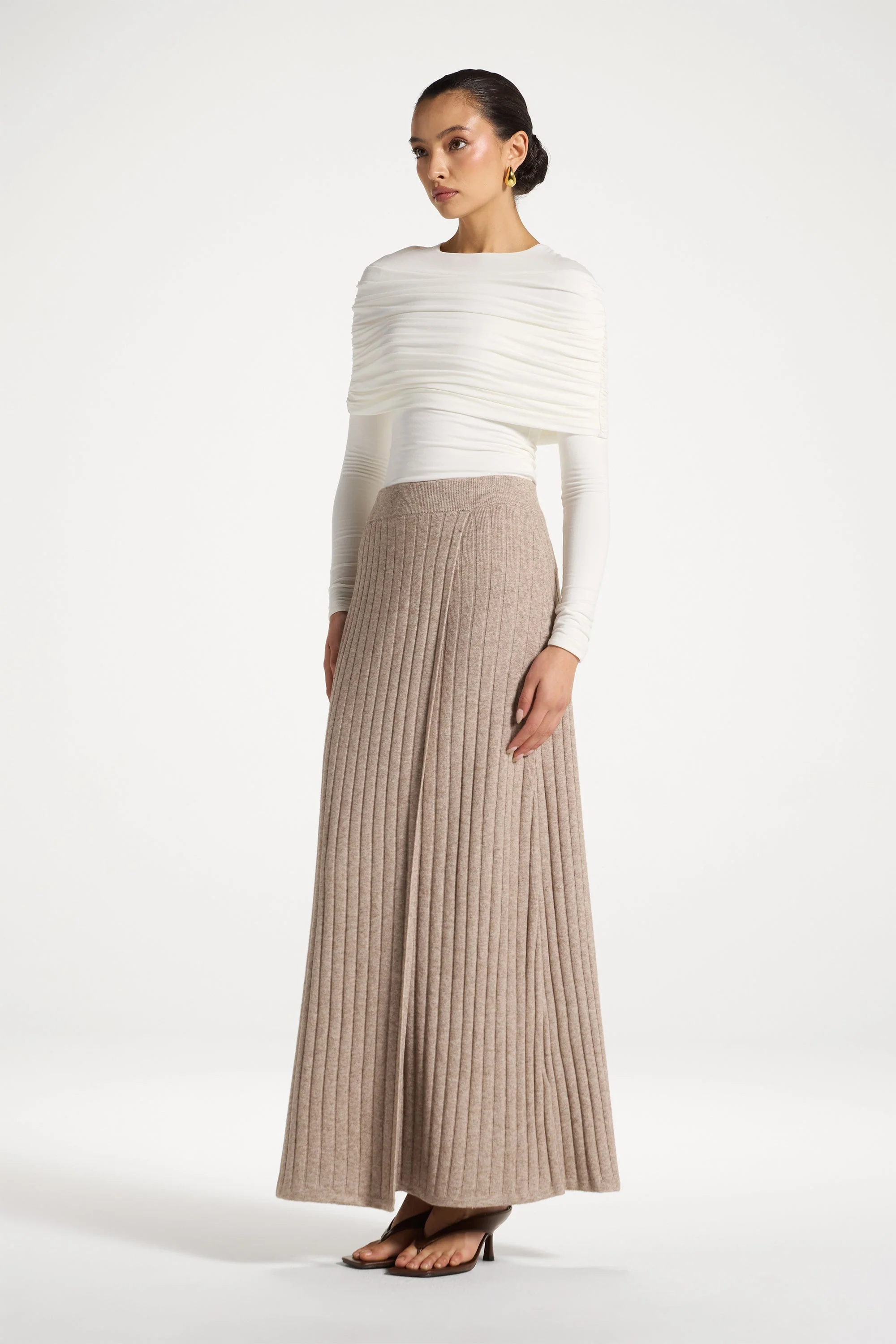 Ribbed Knit Wrap Skirt - Beige - Image 3
