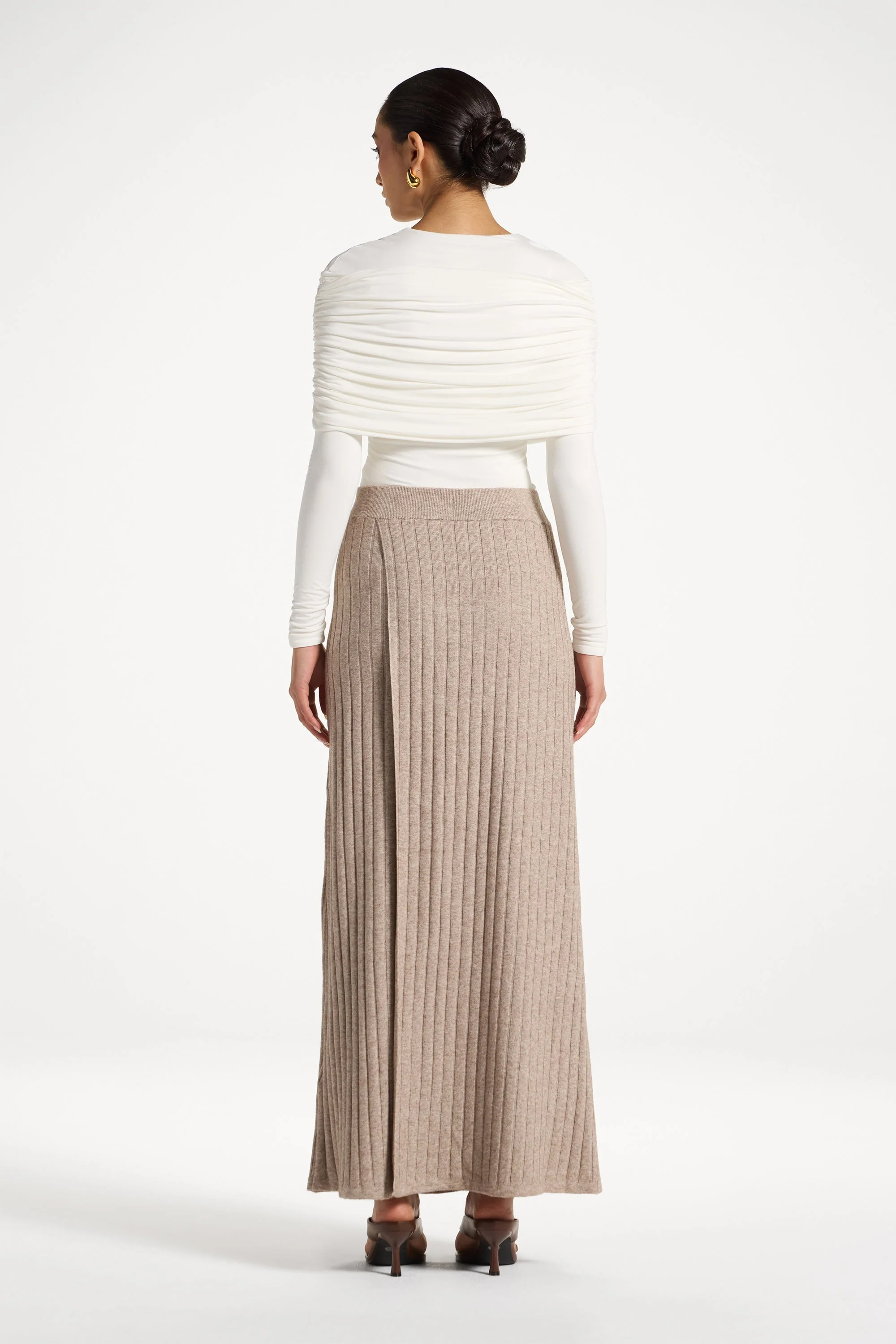 Ribbed Knit Wrap Skirt - Beige - Image 5