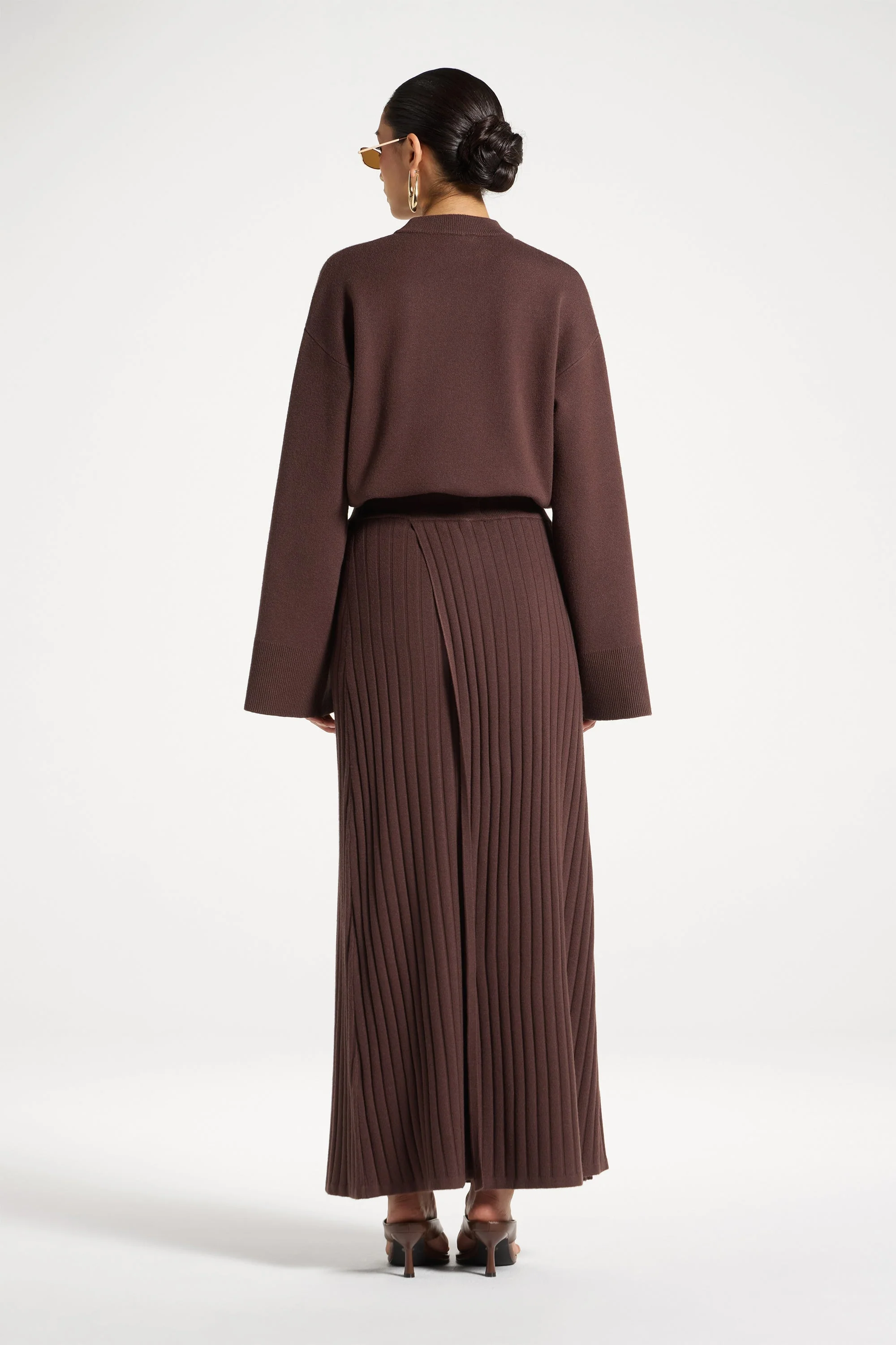 Ribbed Knit Wrap Skirt - Brown - Image 5