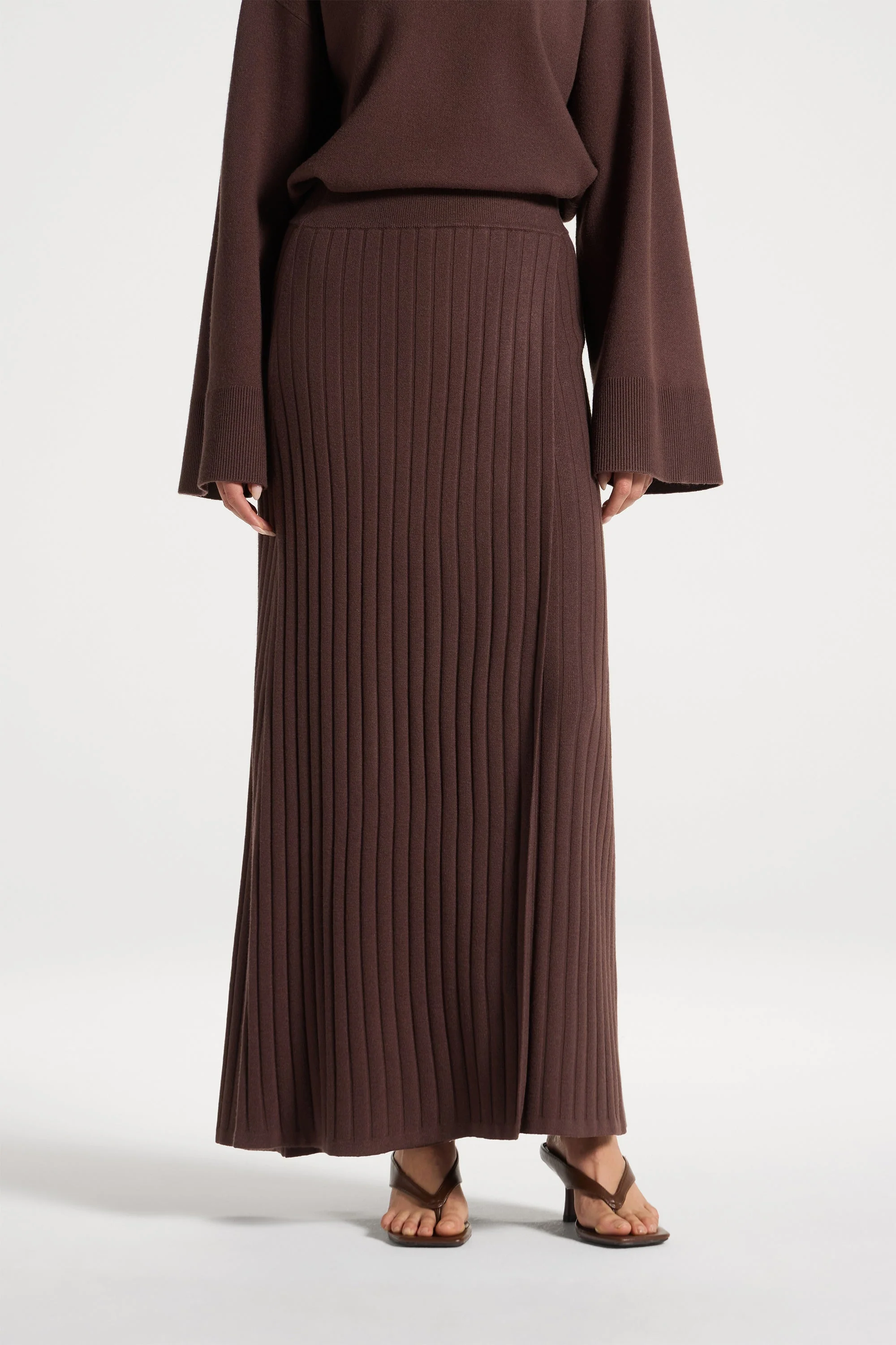 Ribbed Knit Wrap Skirt - Brown - Image 6