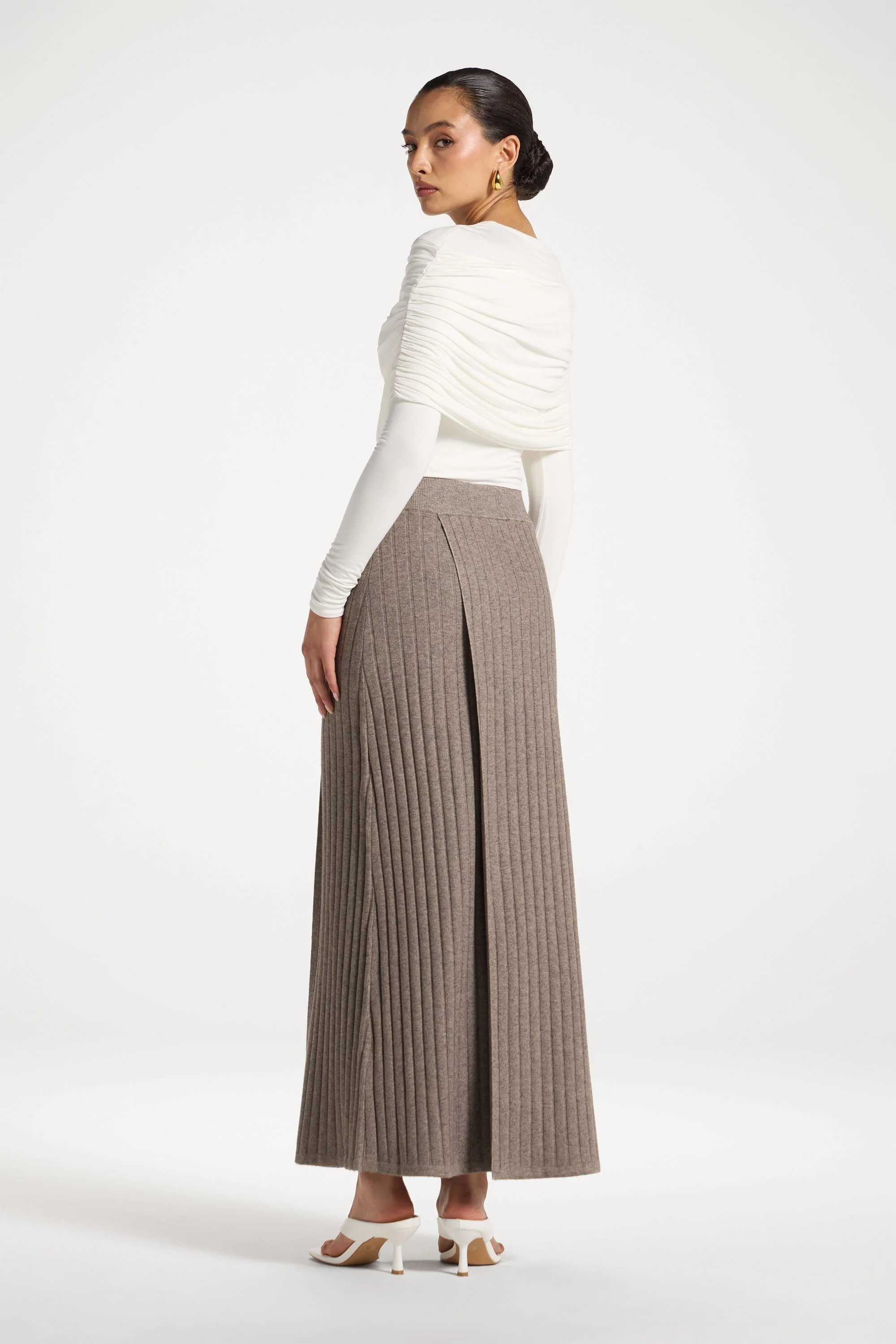 Ribbed Knit Wrap Skirt - Granite - Image 4