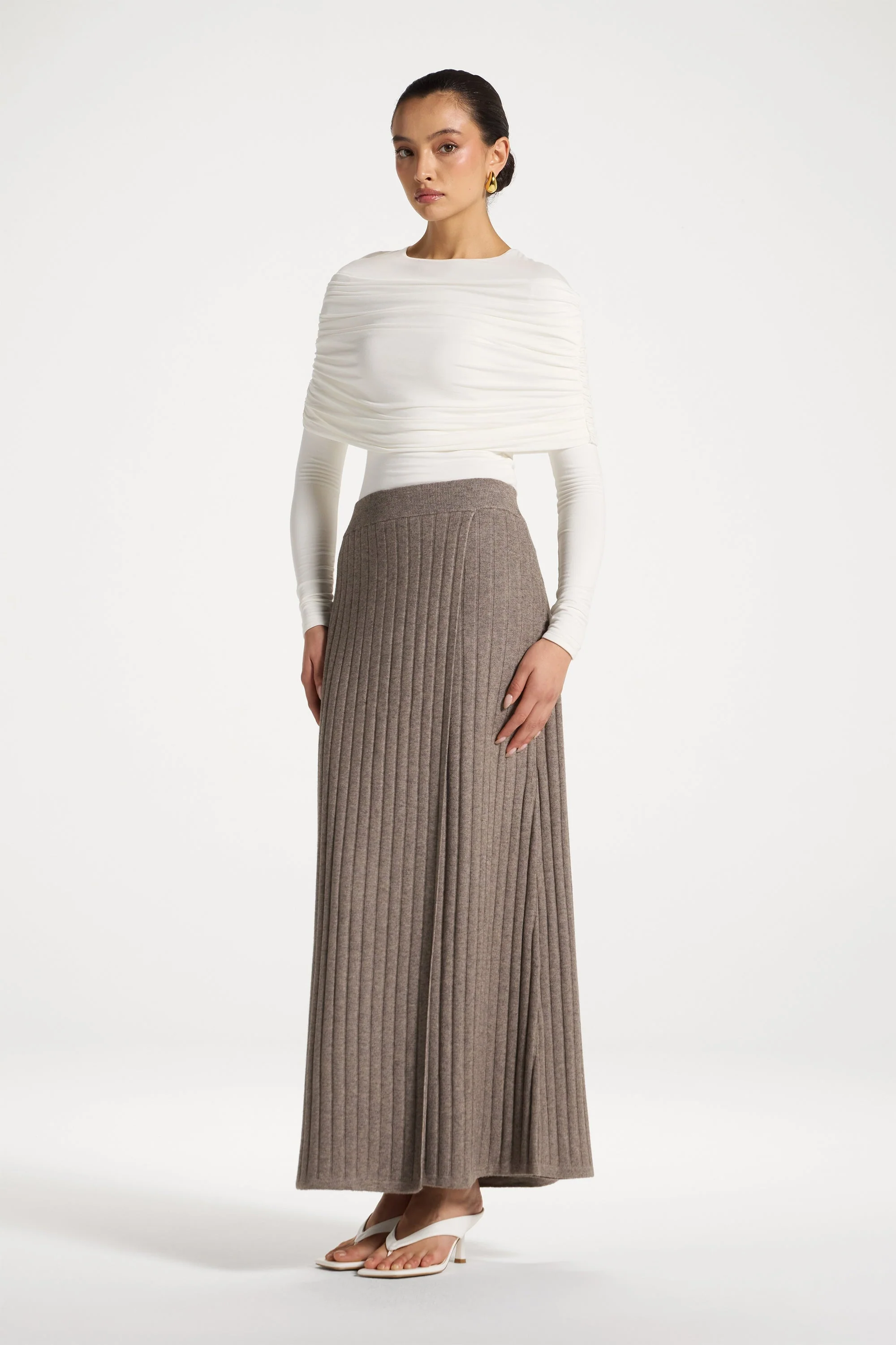 Ribbed Knit Wrap Skirt - Granite - Image 5