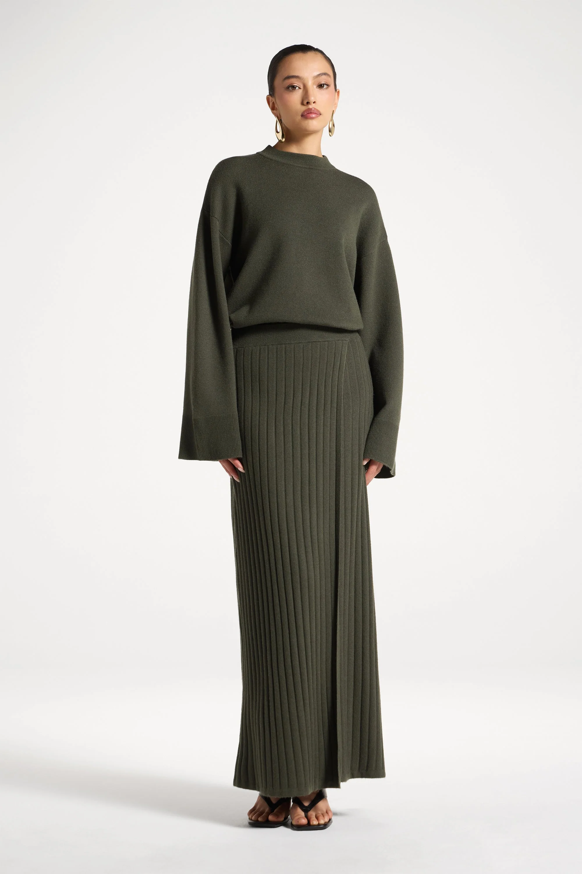 Ribbed Knit Wrap Skirt - Sage - Image 3