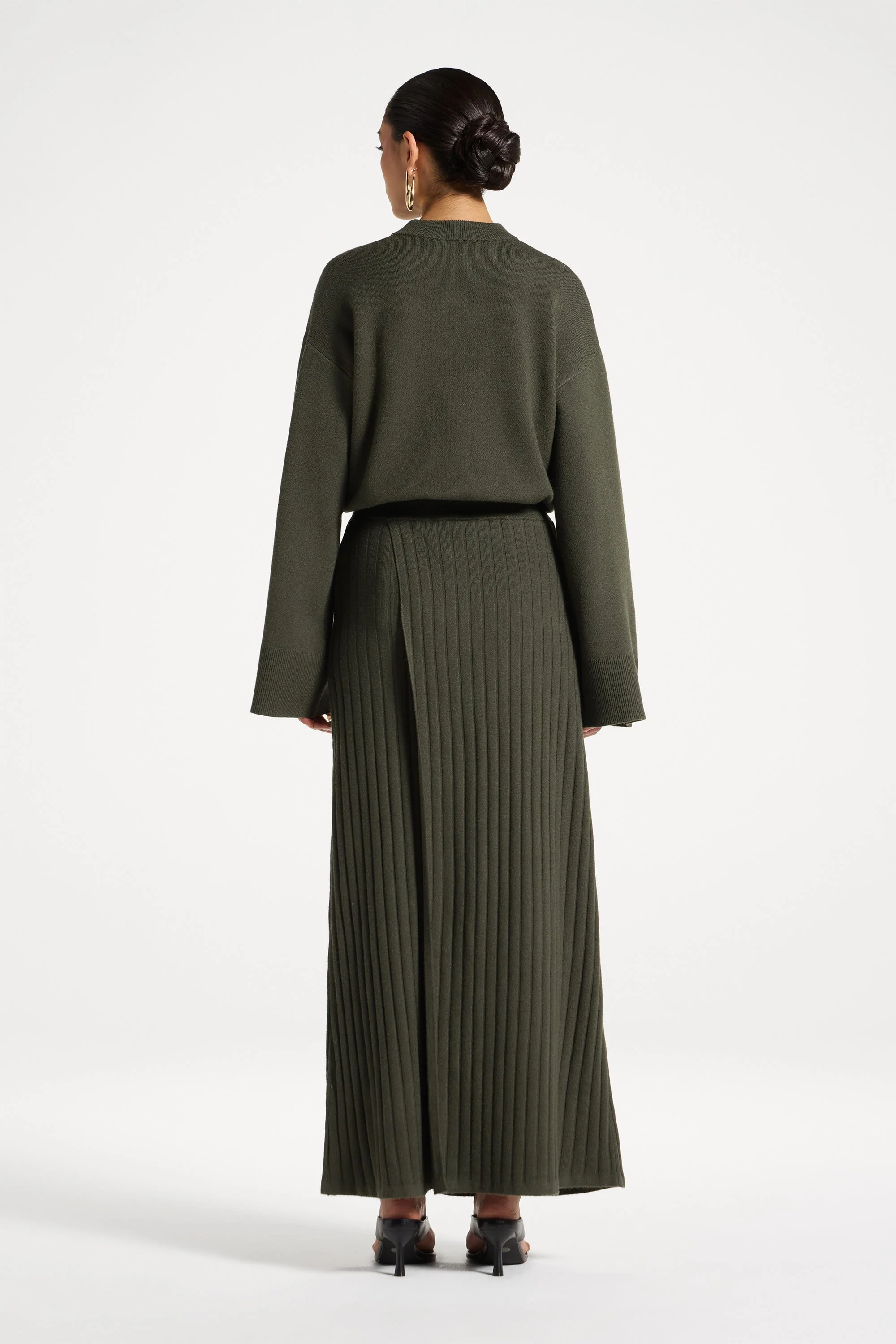 Ribbed Knit Wrap Skirt - Sage - Image 5