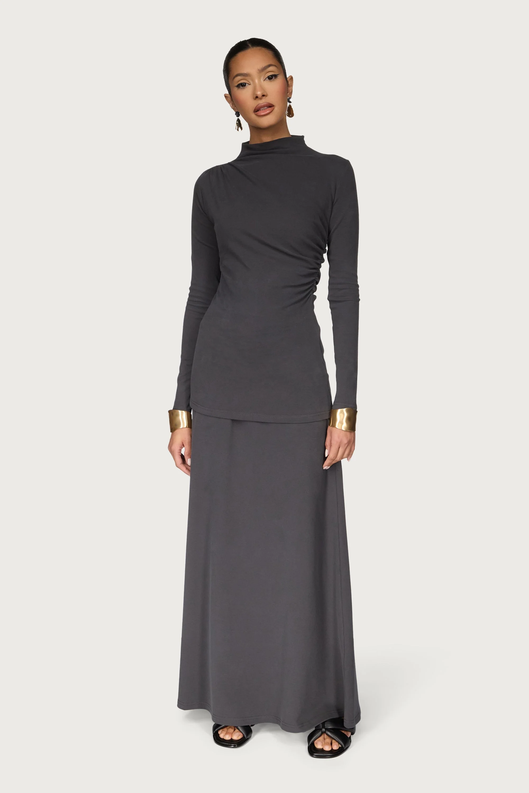 Ribbed Maxi Skirt - Iron - Image 3