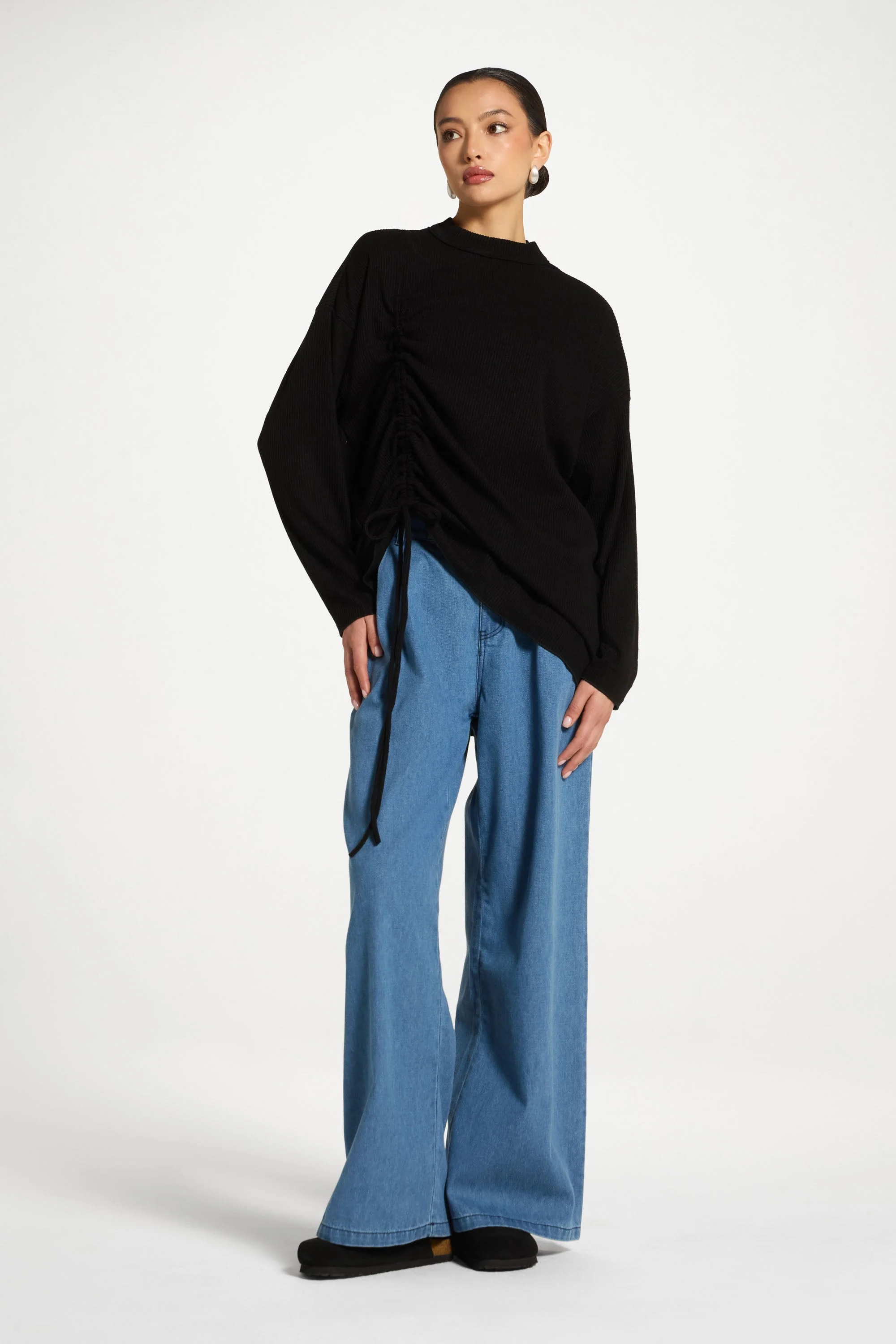 Rouched Knit Tunic - Black - Image 3
