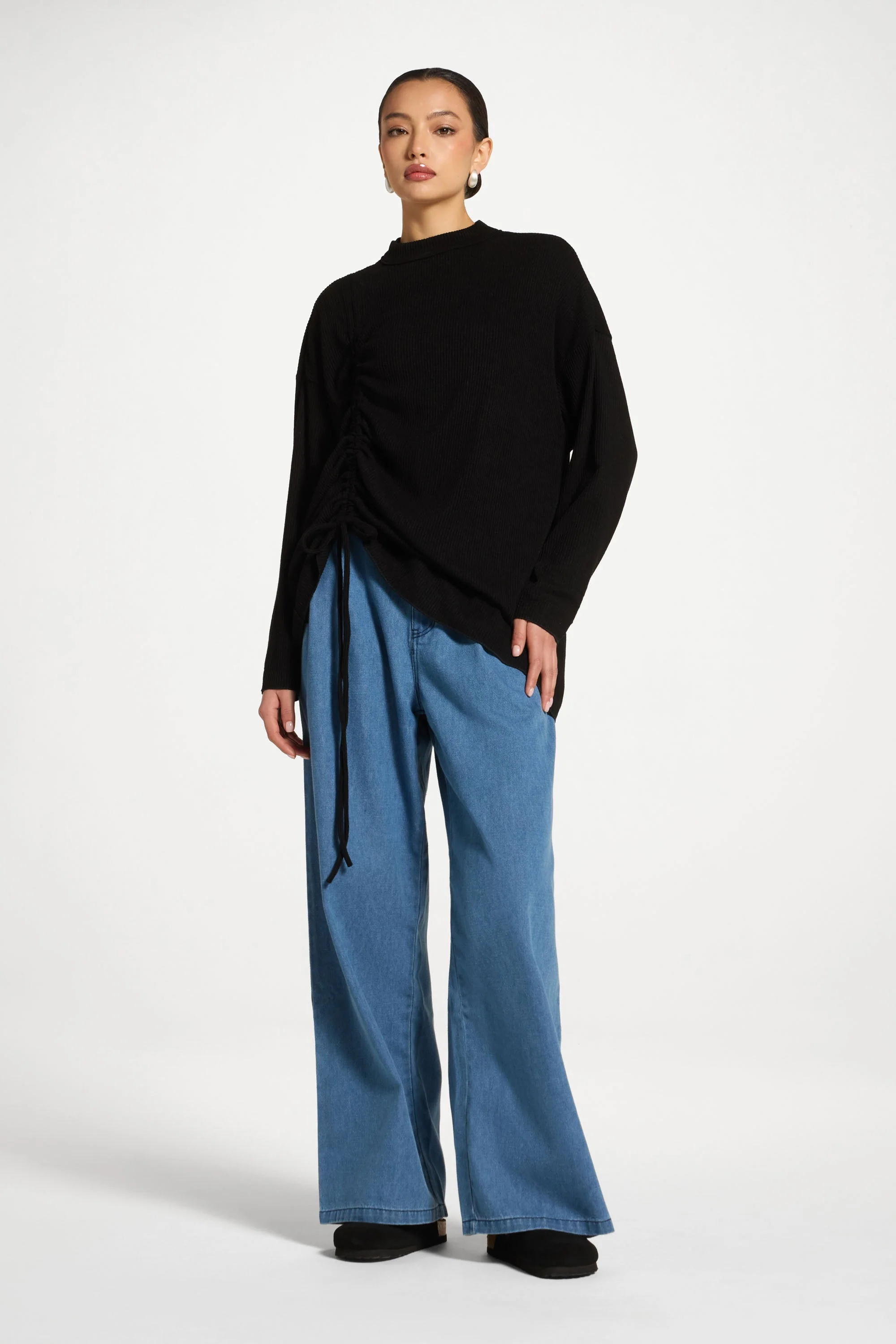 Rouched Knit Tunic - Black - Image 4