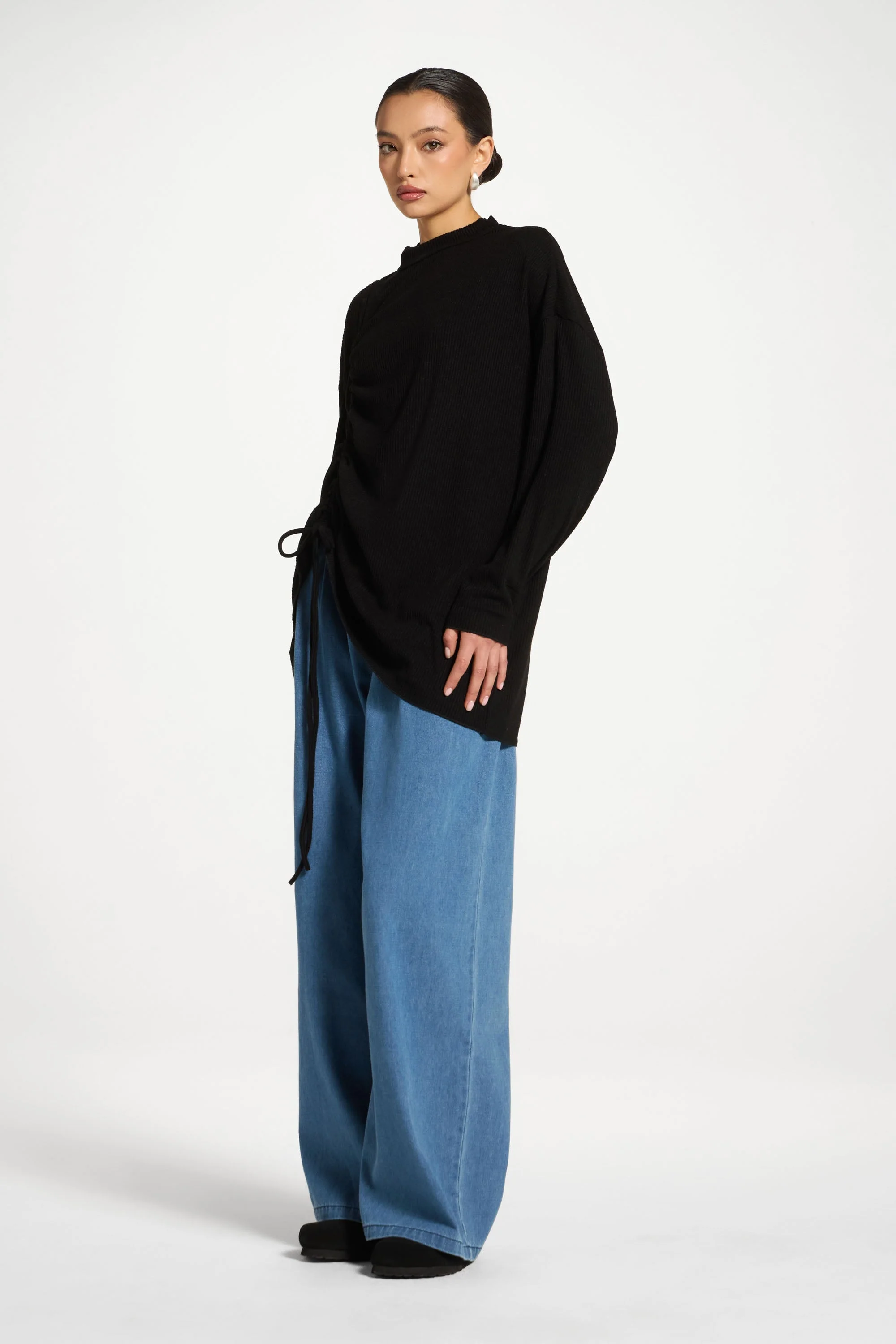 Rouched Knit Tunic - Black - Image 5