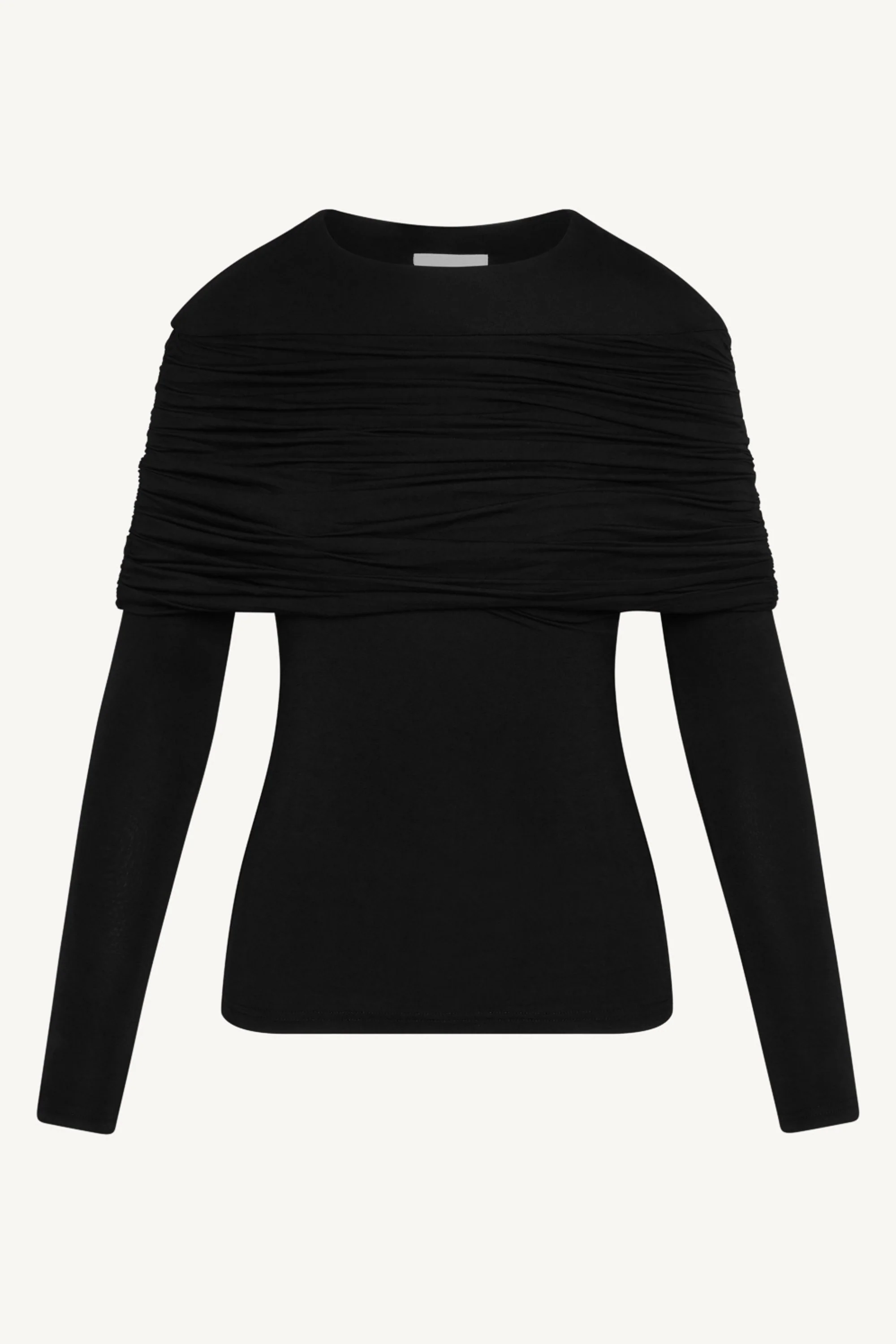 Rouched Shoulder Top - Black - Image 8