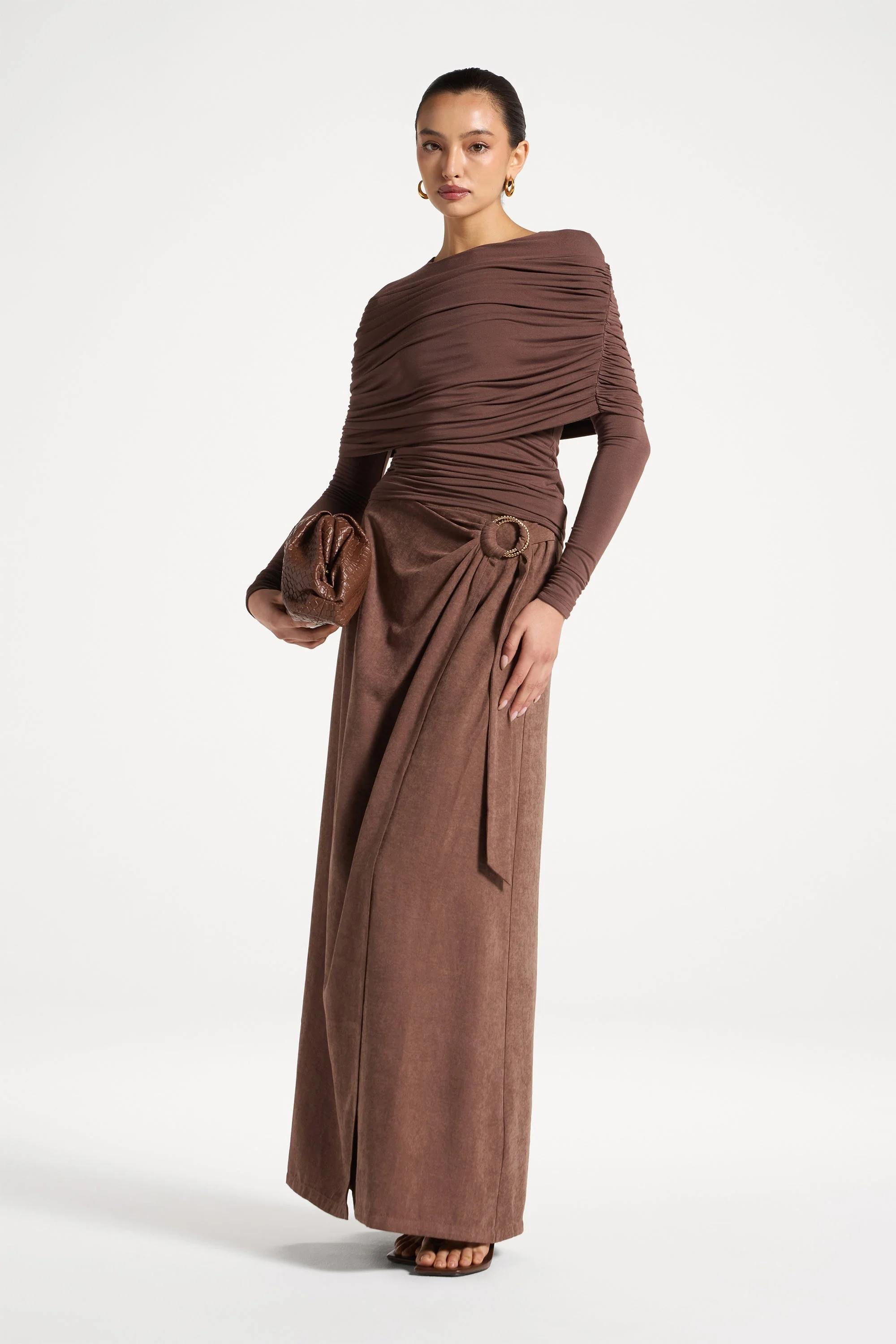 Rouched Shoulder Top - Chocolate - Image 5