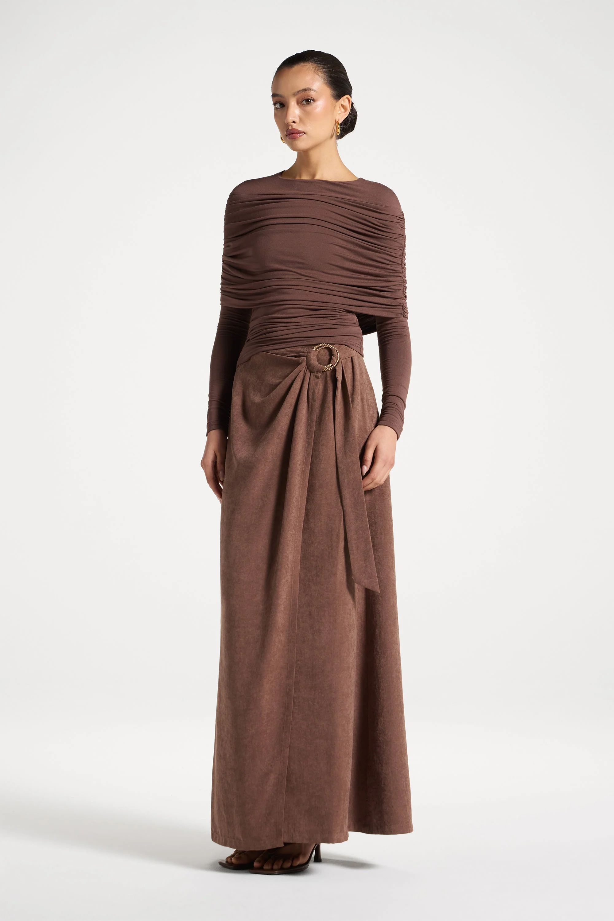 Rouched Shoulder Top - Chocolate - Image 6