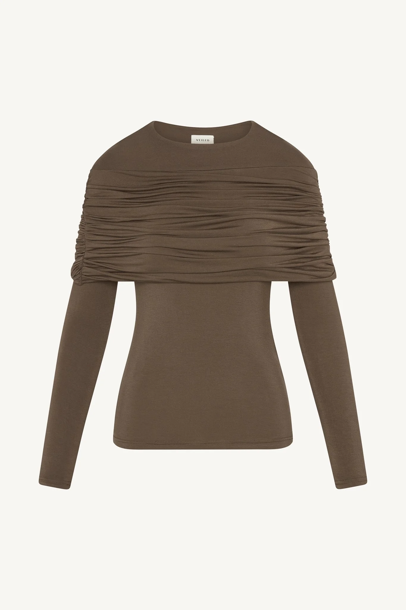 Rouched Shoulder Top - Chocolate - Image 8