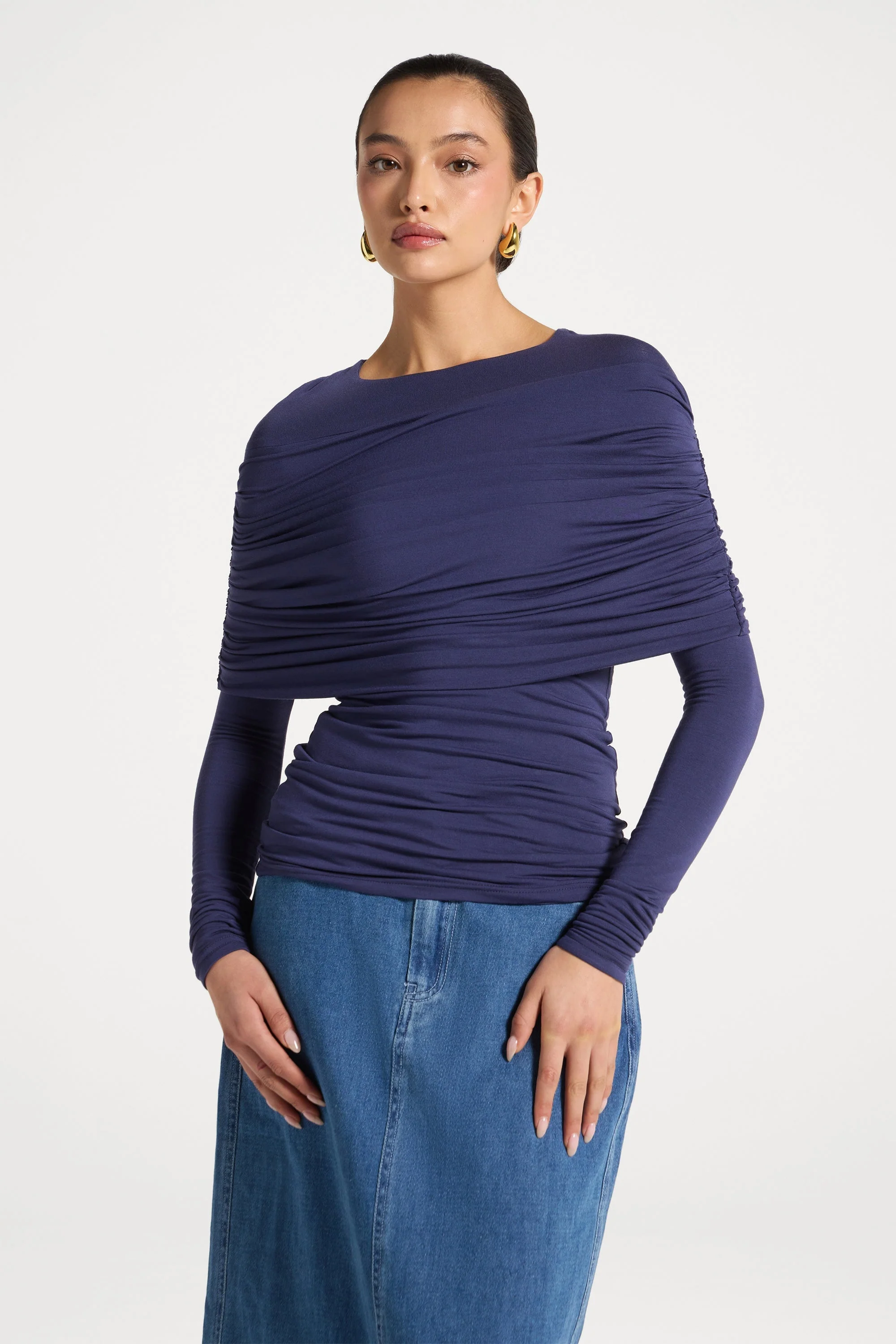 Rouched Shoulder Top - Future Dusk