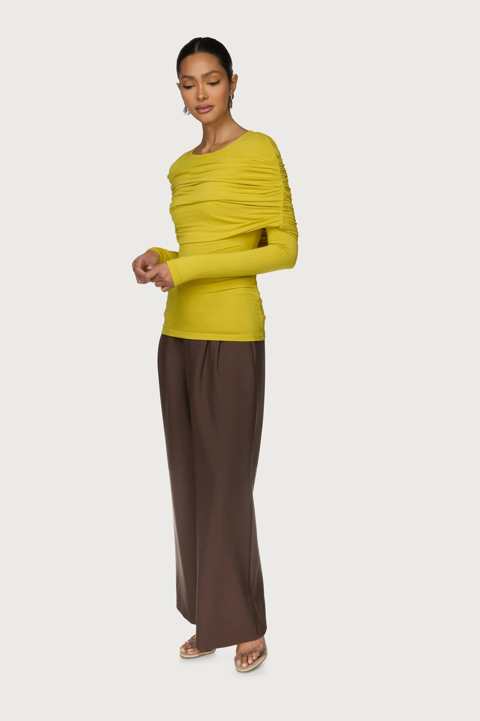 Rouched Shoulder Top - Golden Kiwi - Image 5