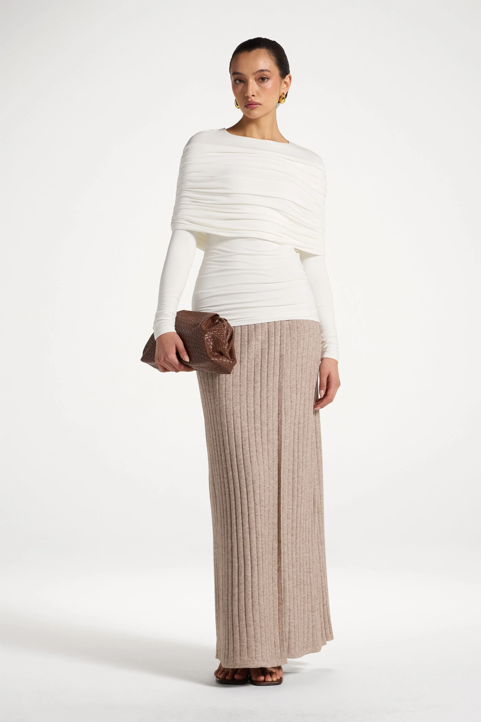Rouched Shoulder Top - White - Image 2