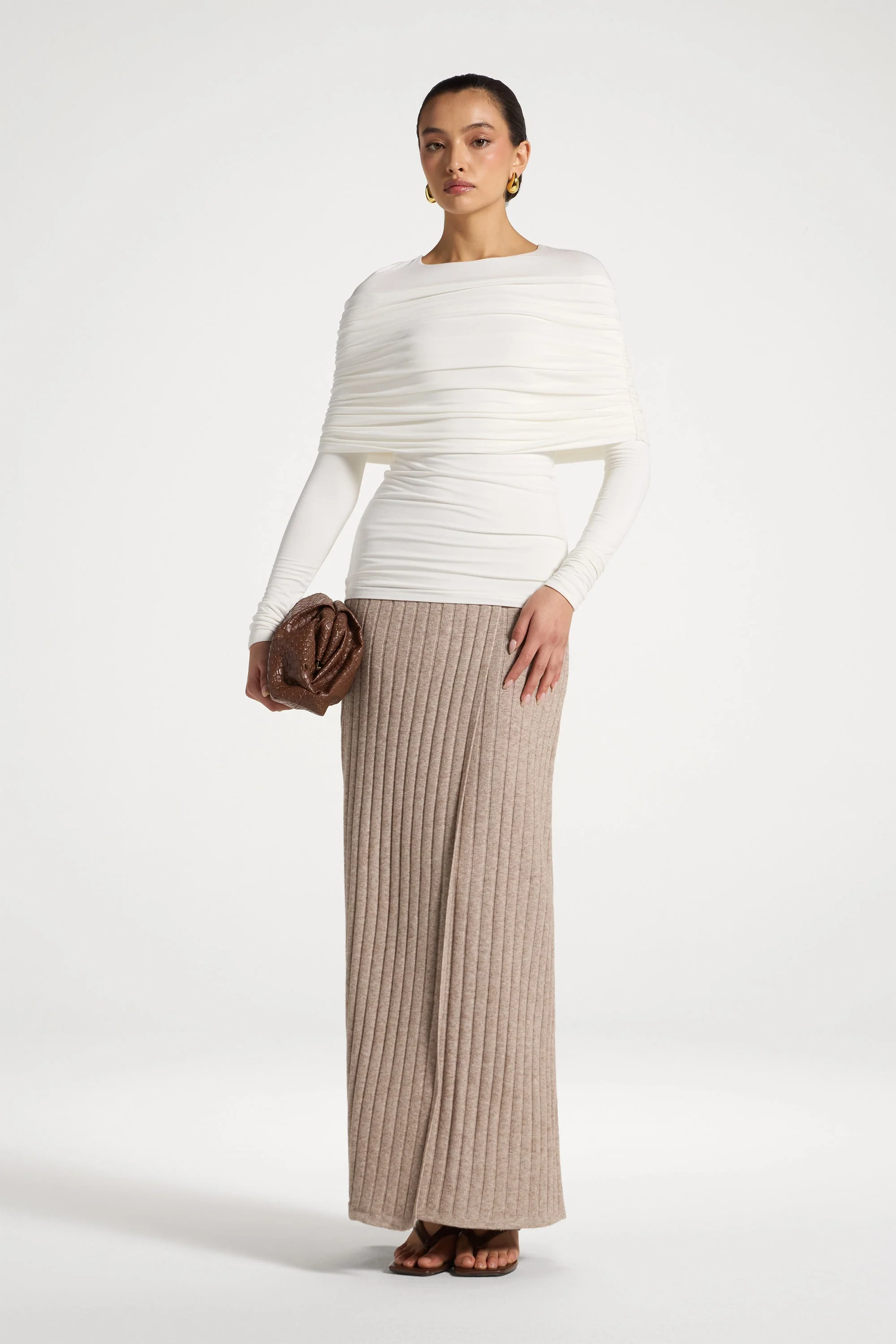 Rouched Shoulder Top - White - Image 3