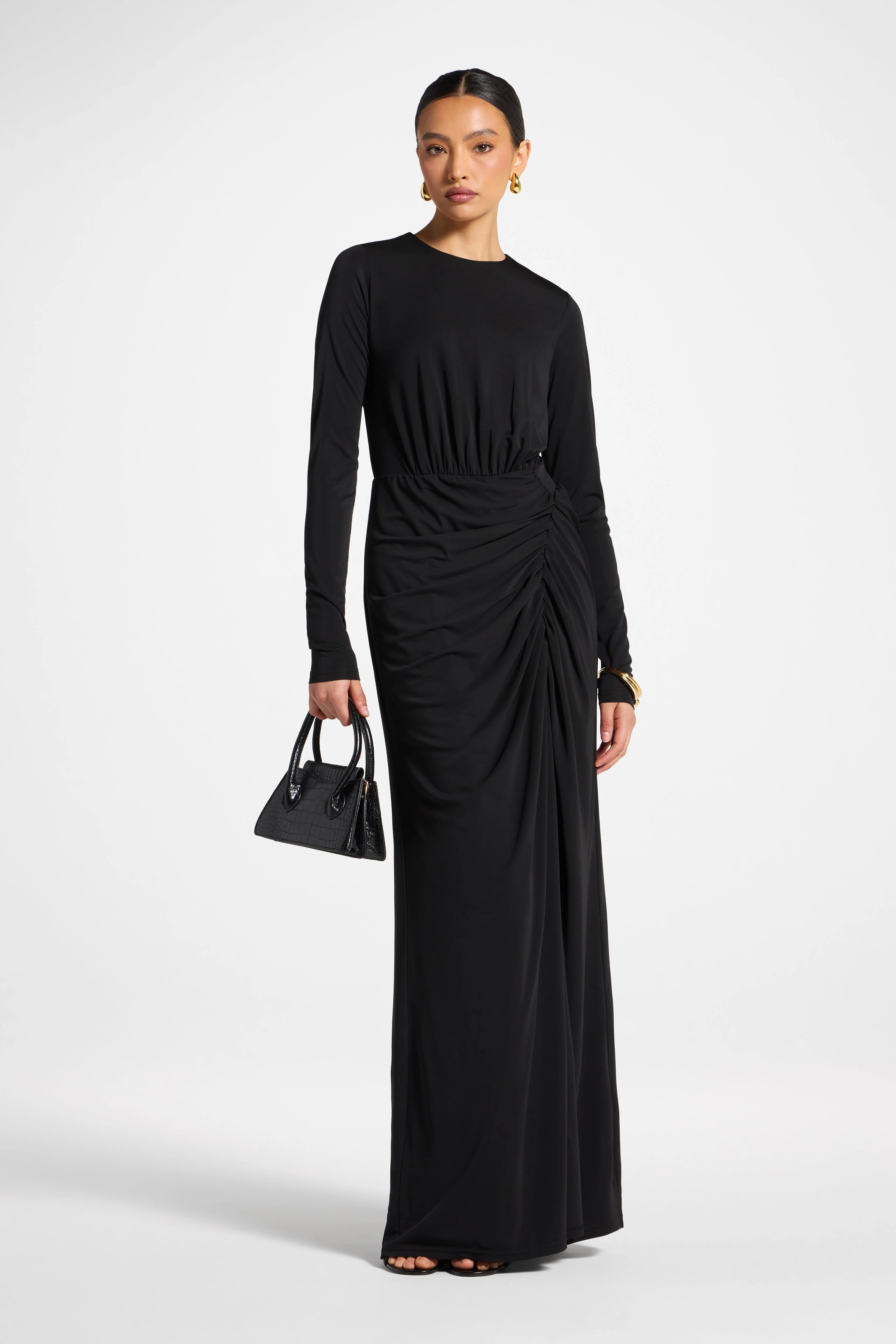 Rouched Wrap Maxi Dress - Black - Image 3