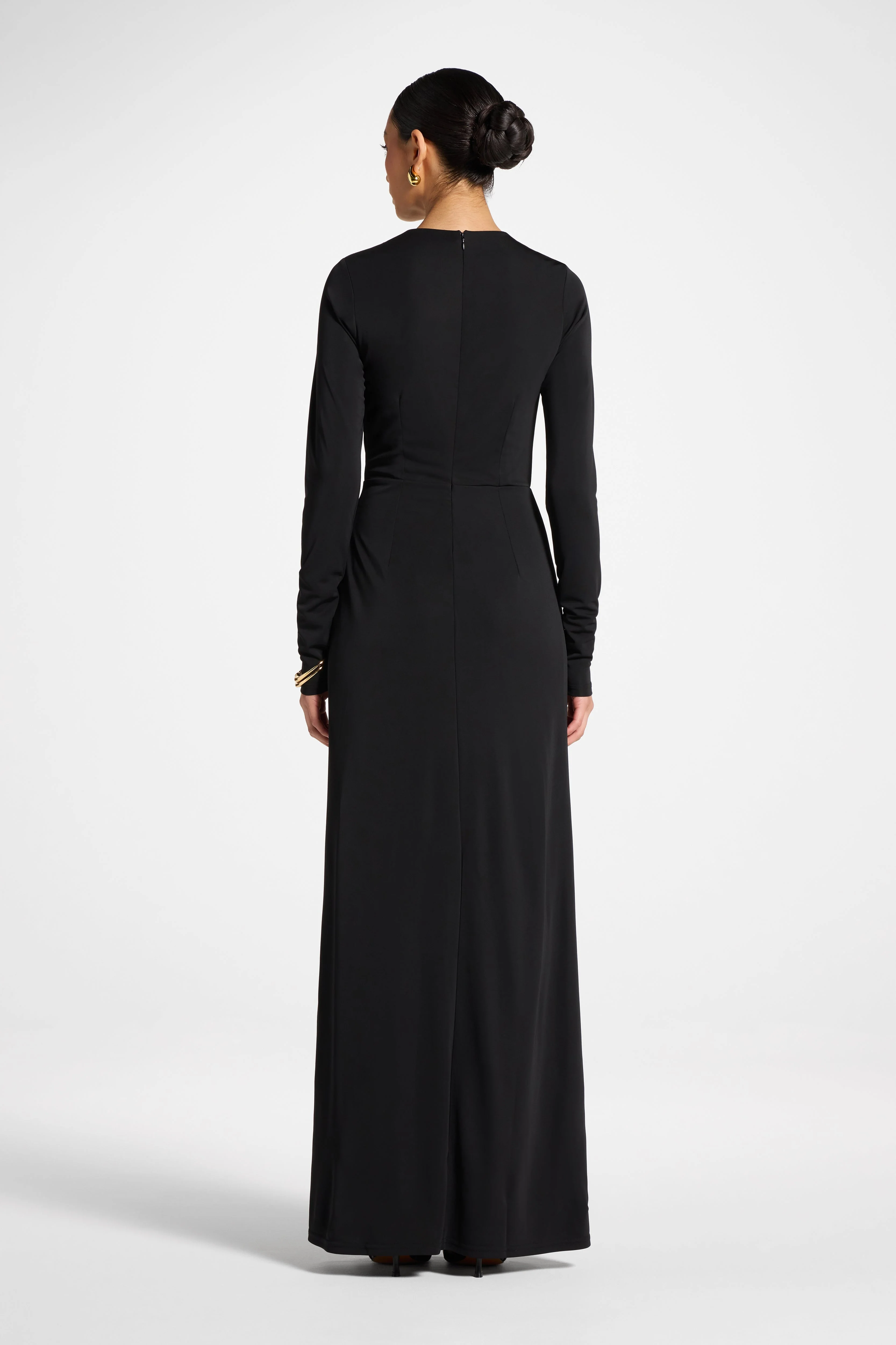 Rouched Wrap Maxi Dress - Black - Image 4
