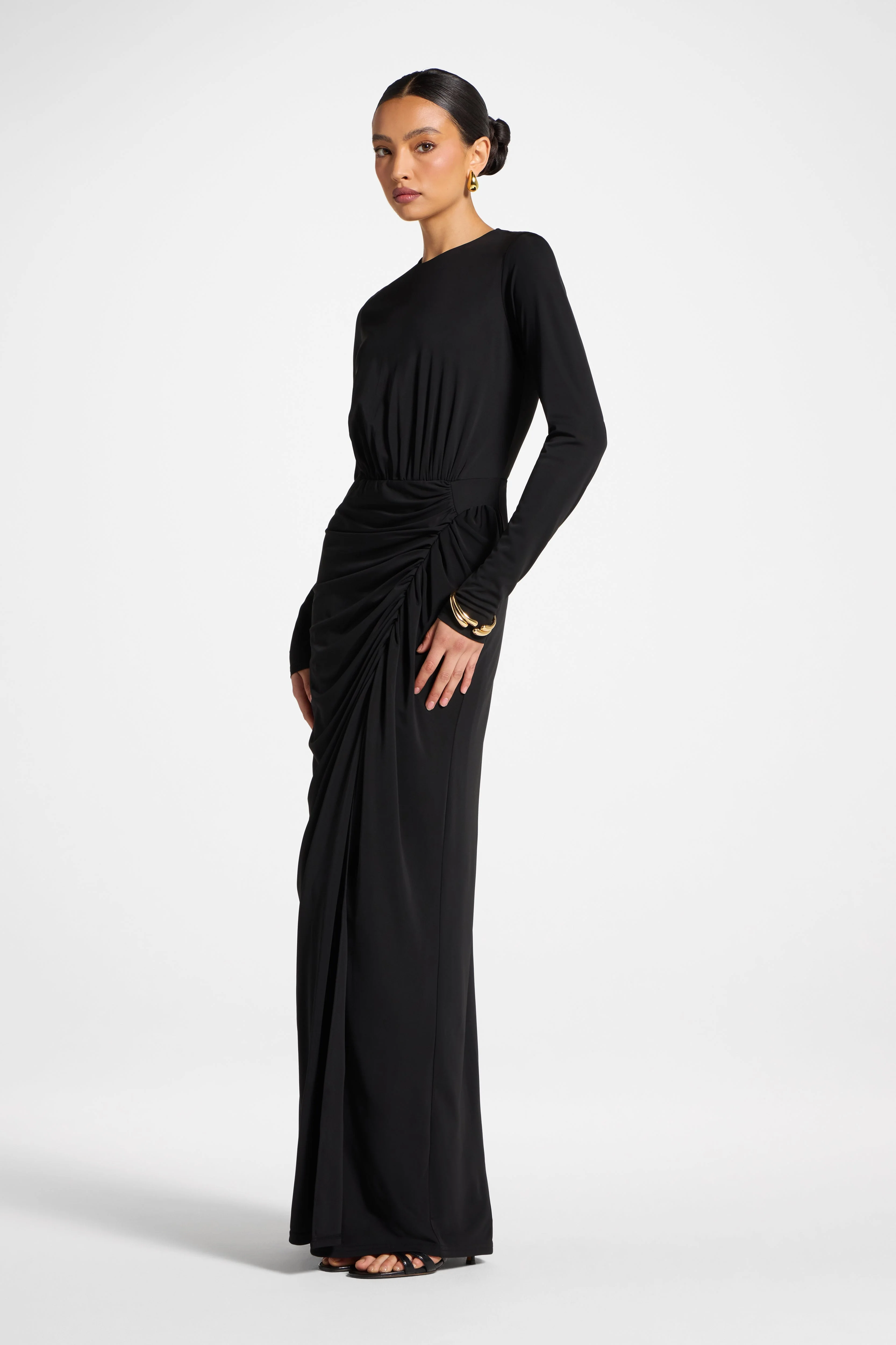 Rouched Wrap Maxi Dress - Black - Image 5