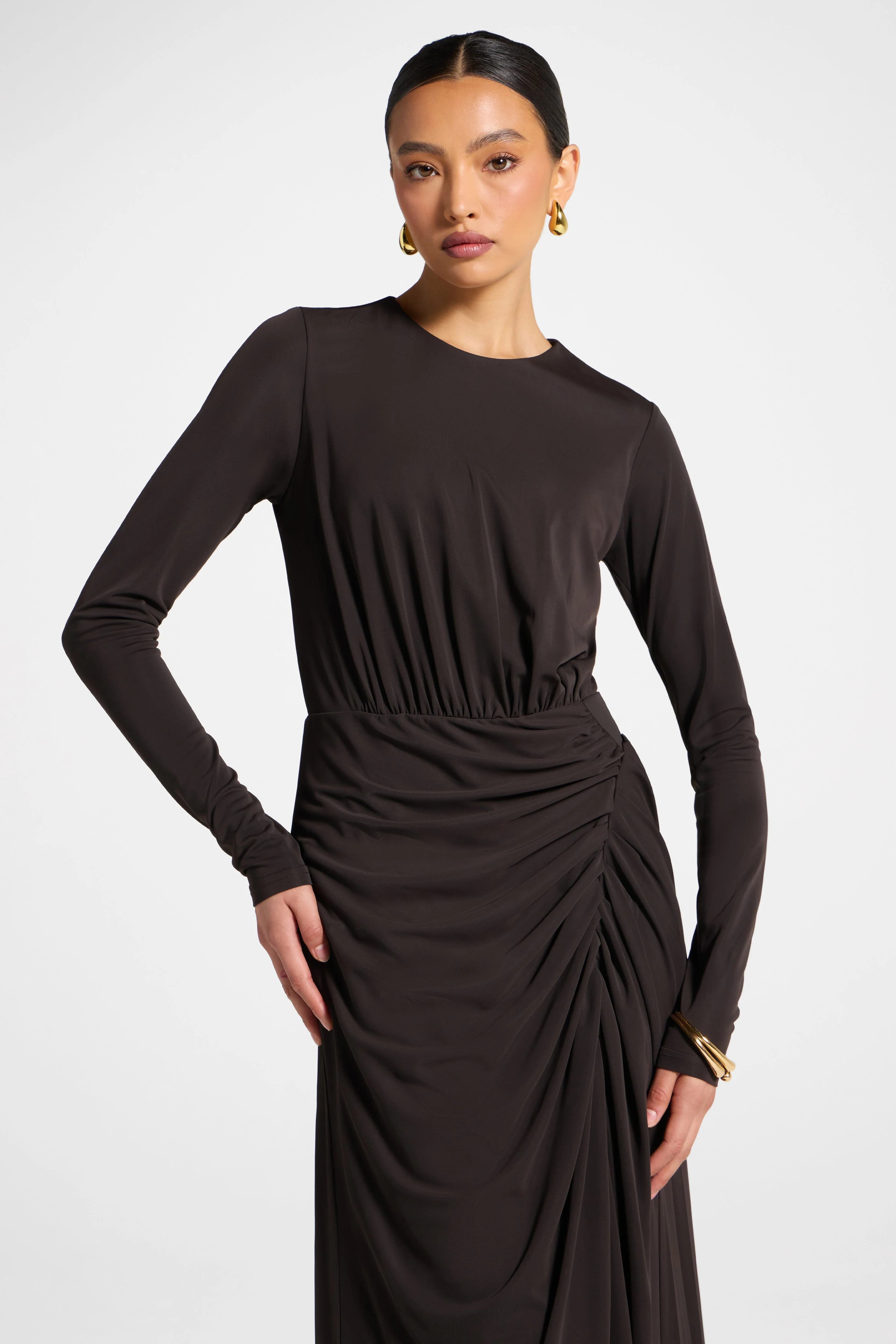 Rouched Wrap Maxi Dress - Chocolate Torte - Image 2