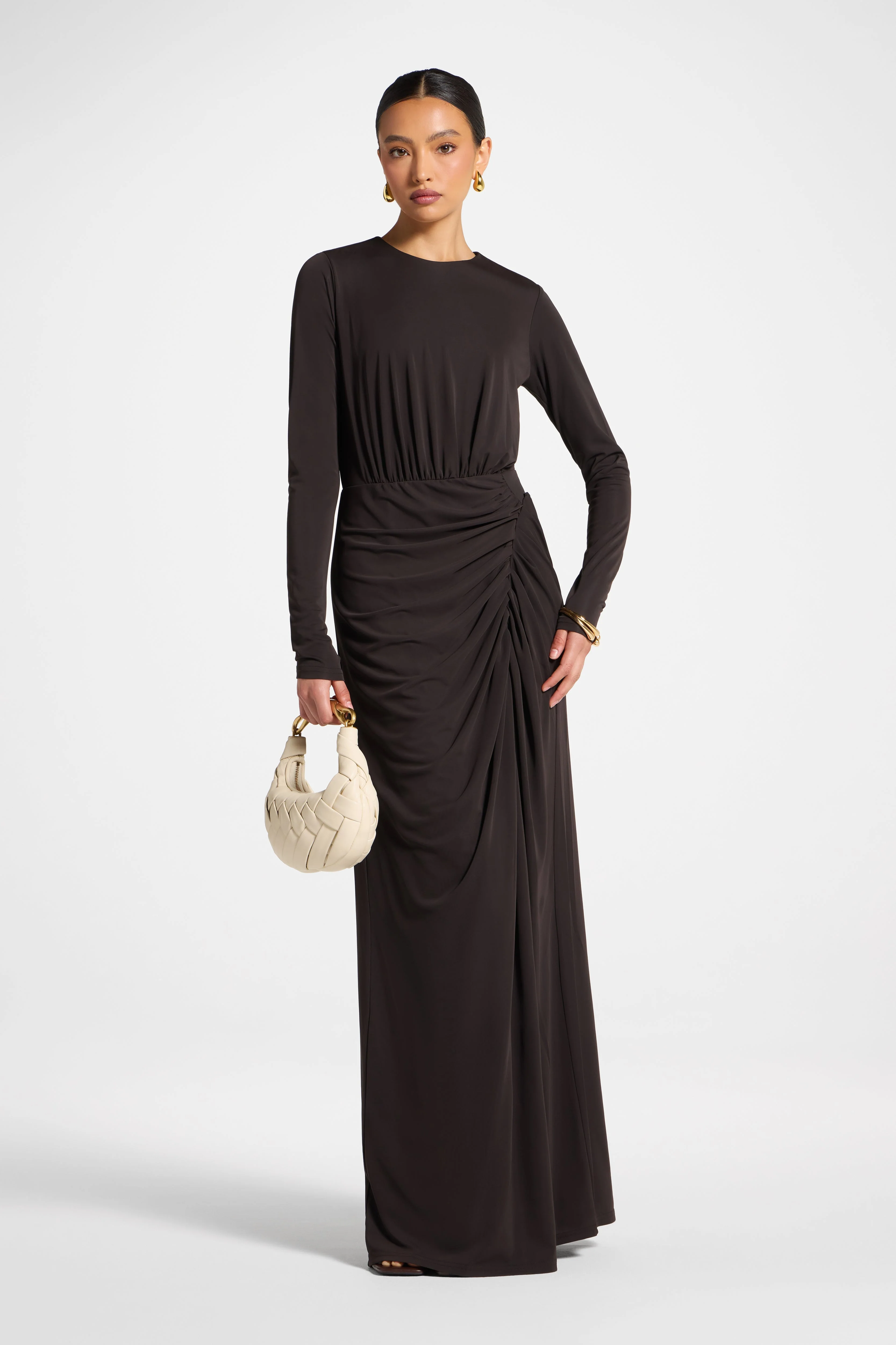Rouched Wrap Maxi Dress - Chocolate Torte - Image 3