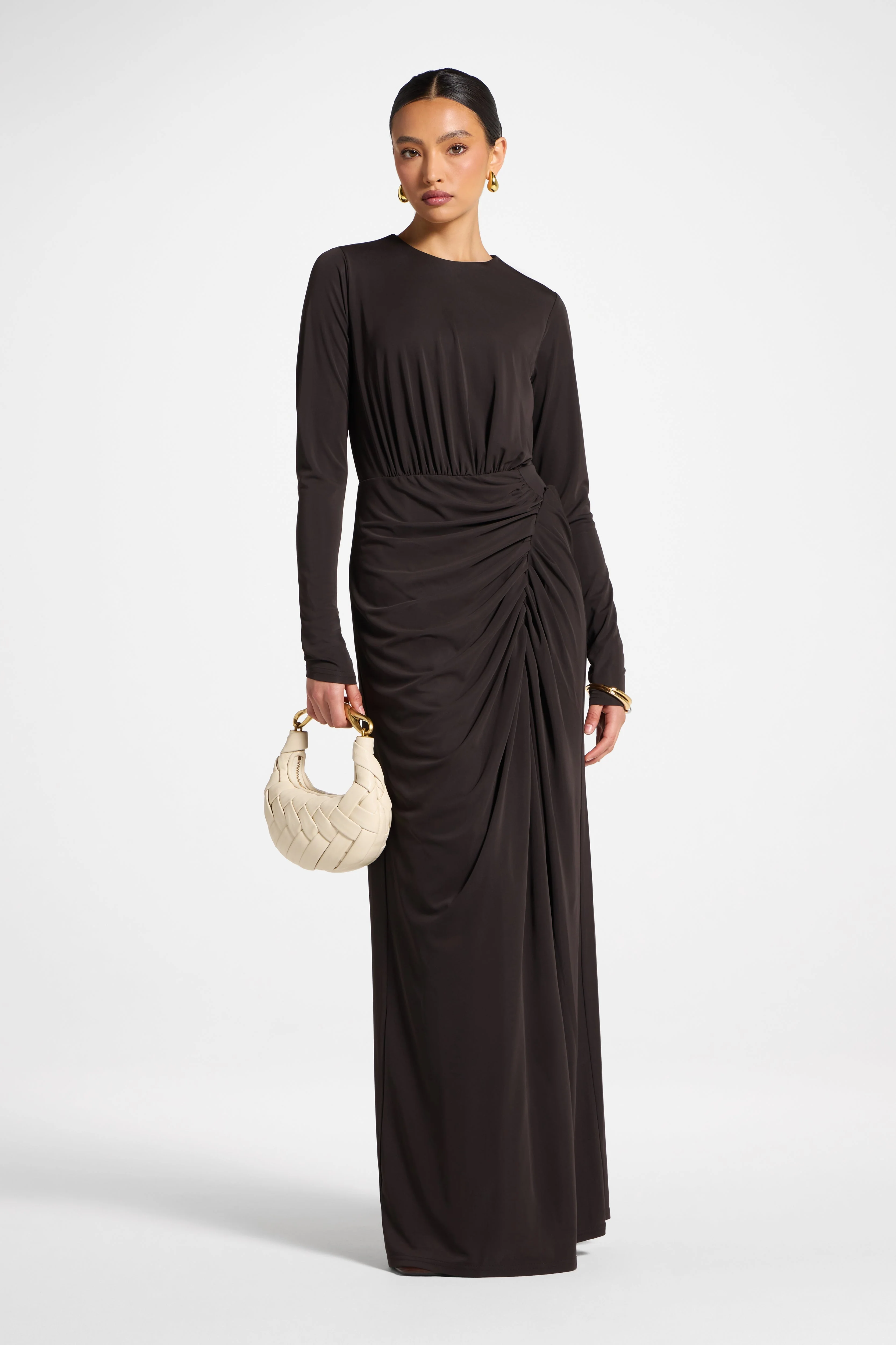 Rouched Wrap Maxi Dress - Chocolate Torte - Image 4